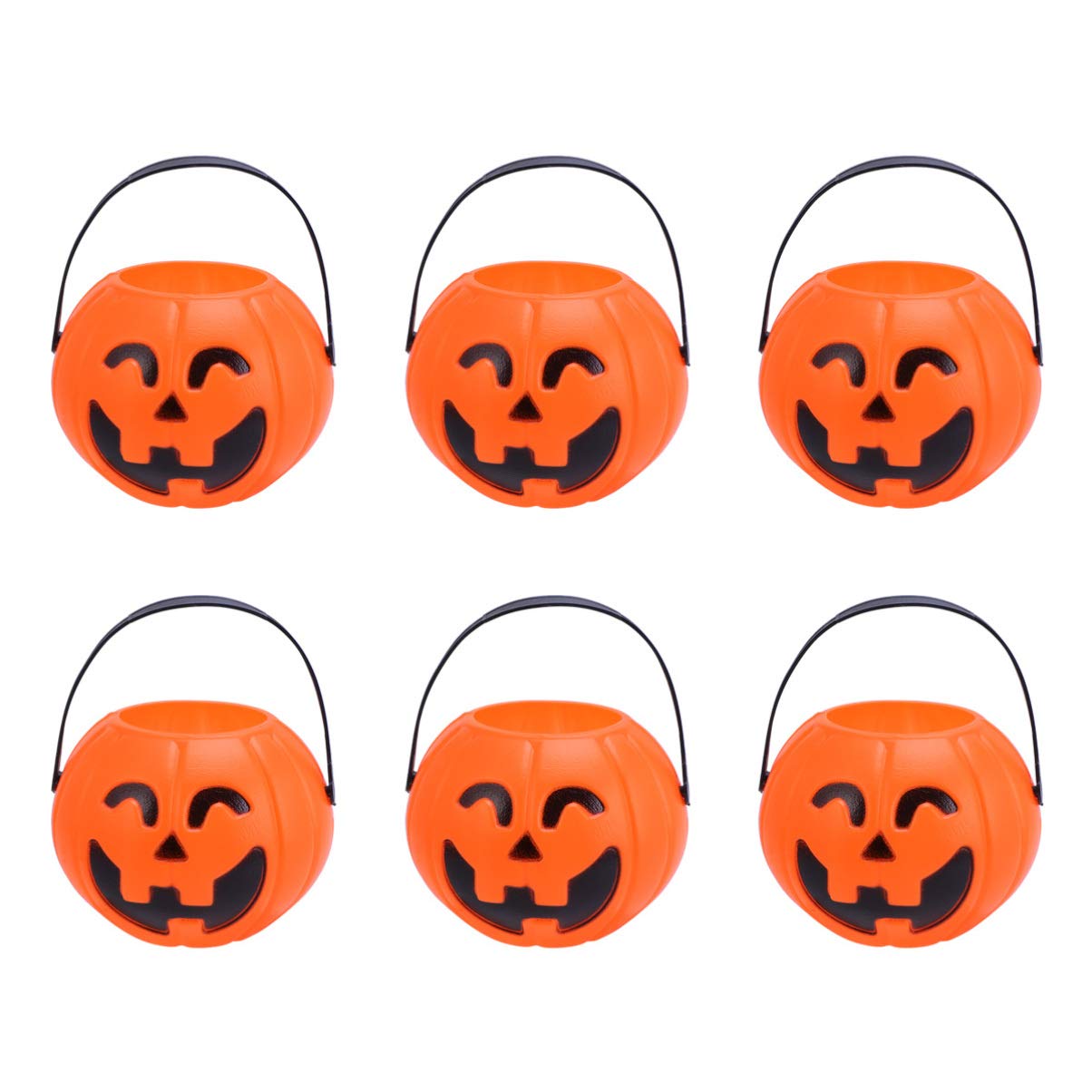 Amosfun 6Pcs Halloween Pumpkin Candy Buckets - Orange Smiling Trick or Treat Containers for Kids, Candy Bowls & Lanterns - Perfect for Halloween Parties, Classroom Treats & Neighborhood Trick-or-Treating