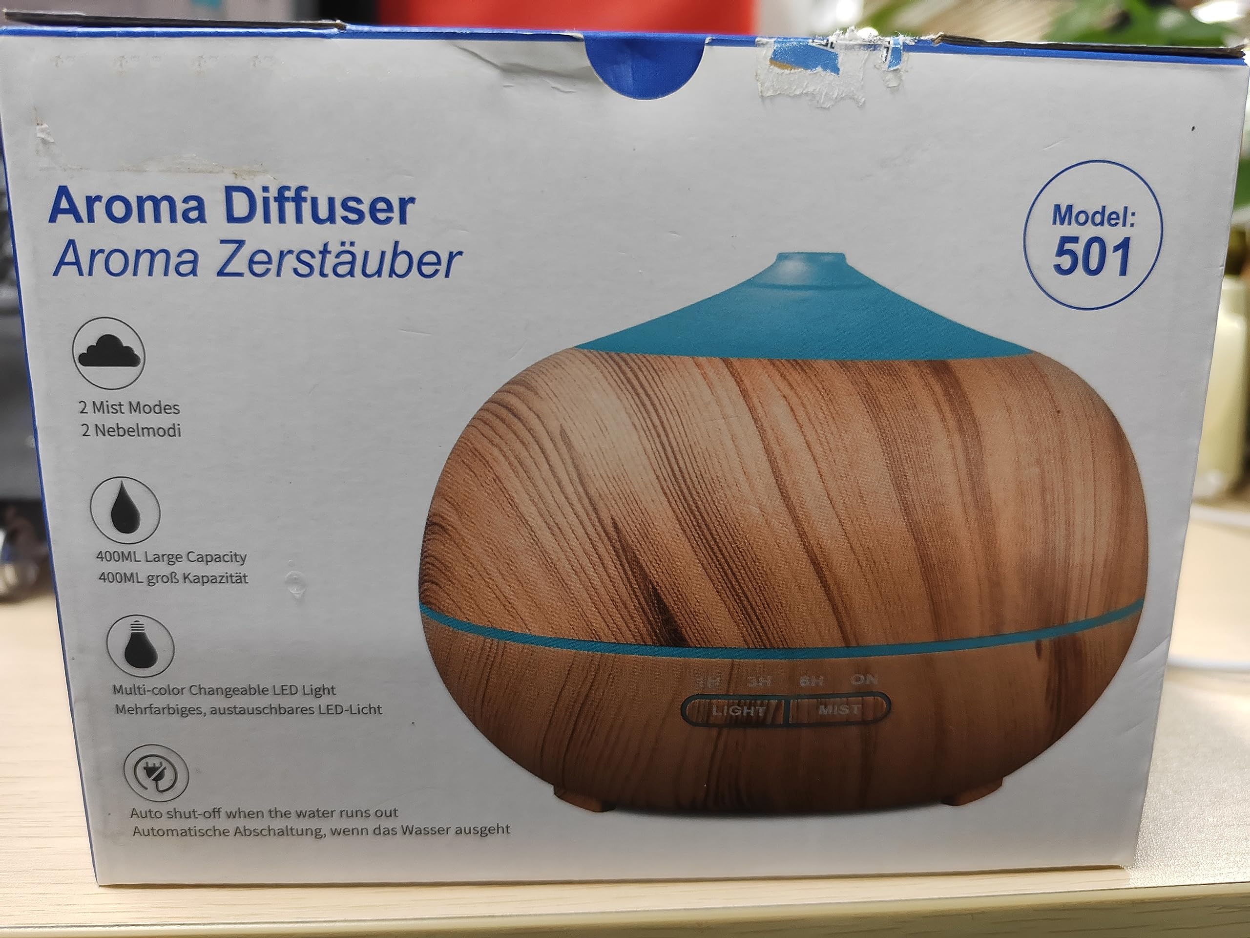 400ml Airymium Ultrasonic Essential Oil Humidifier & Aroma Diffuser - Wood Grain Design with LED Light & Timer for Bedroom, Home Office, Yoga Studio | Perfect for Aromatherapy, Relaxation & Air Moisturizing