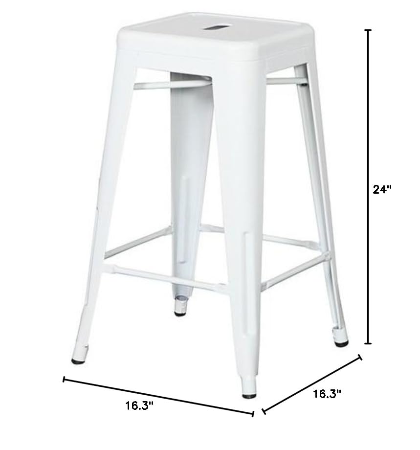Set of 2 White Tolix Style Metal Counter Stools - 24 Inch Bar Height with Durable Powder Coated Finish - Perfect for Kitchen Island, Breakfast Bar & Modern Dining Decor