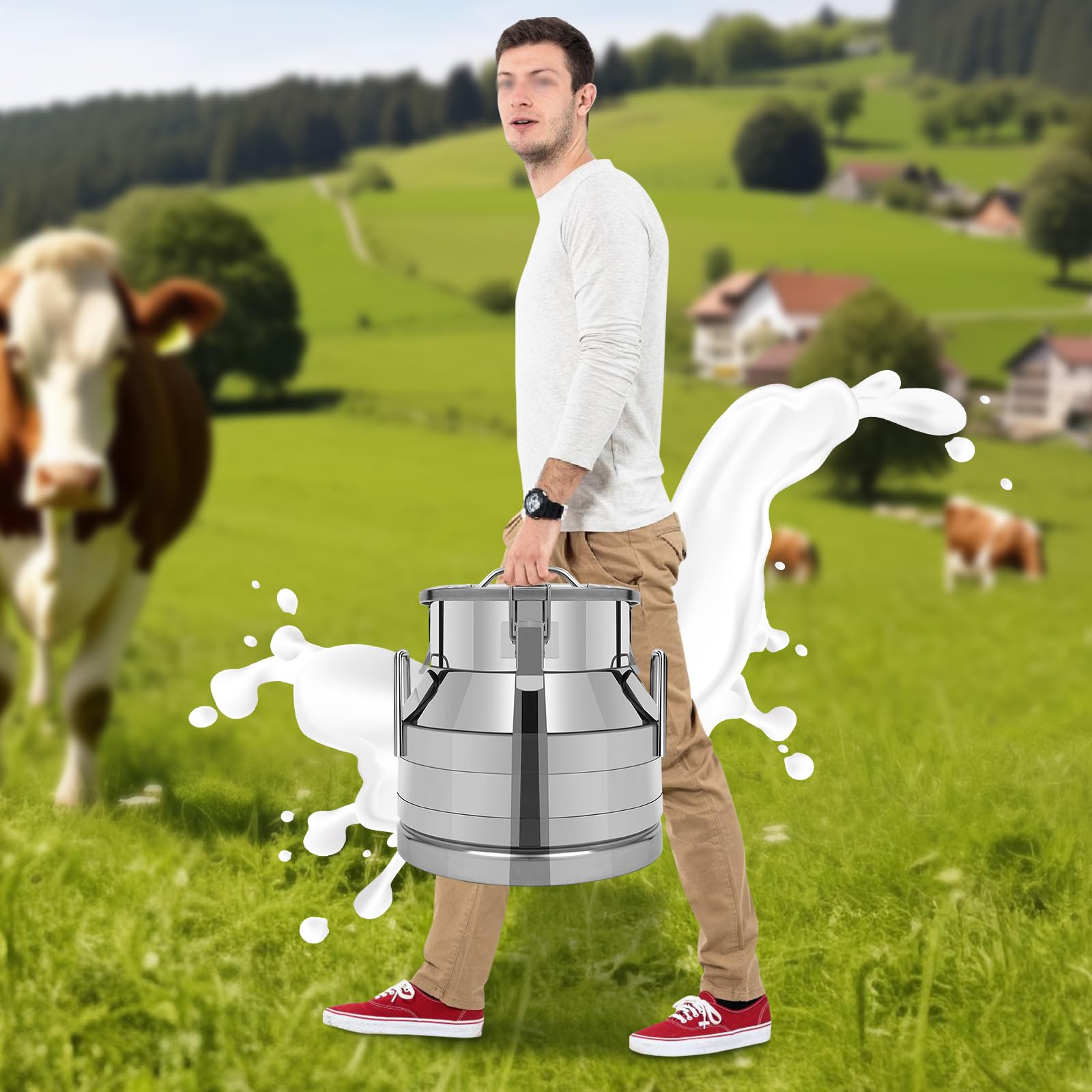 12L/3.16 Gallon Stainless Steel Milk Can with Silicone Lid - Food Grade Wine Pail, Brewing Bucket & Storage Jug - Easy Open Design for Dairy, Beverage & Home Brewing - Perfect for Farm, Kitchen & Winemaking