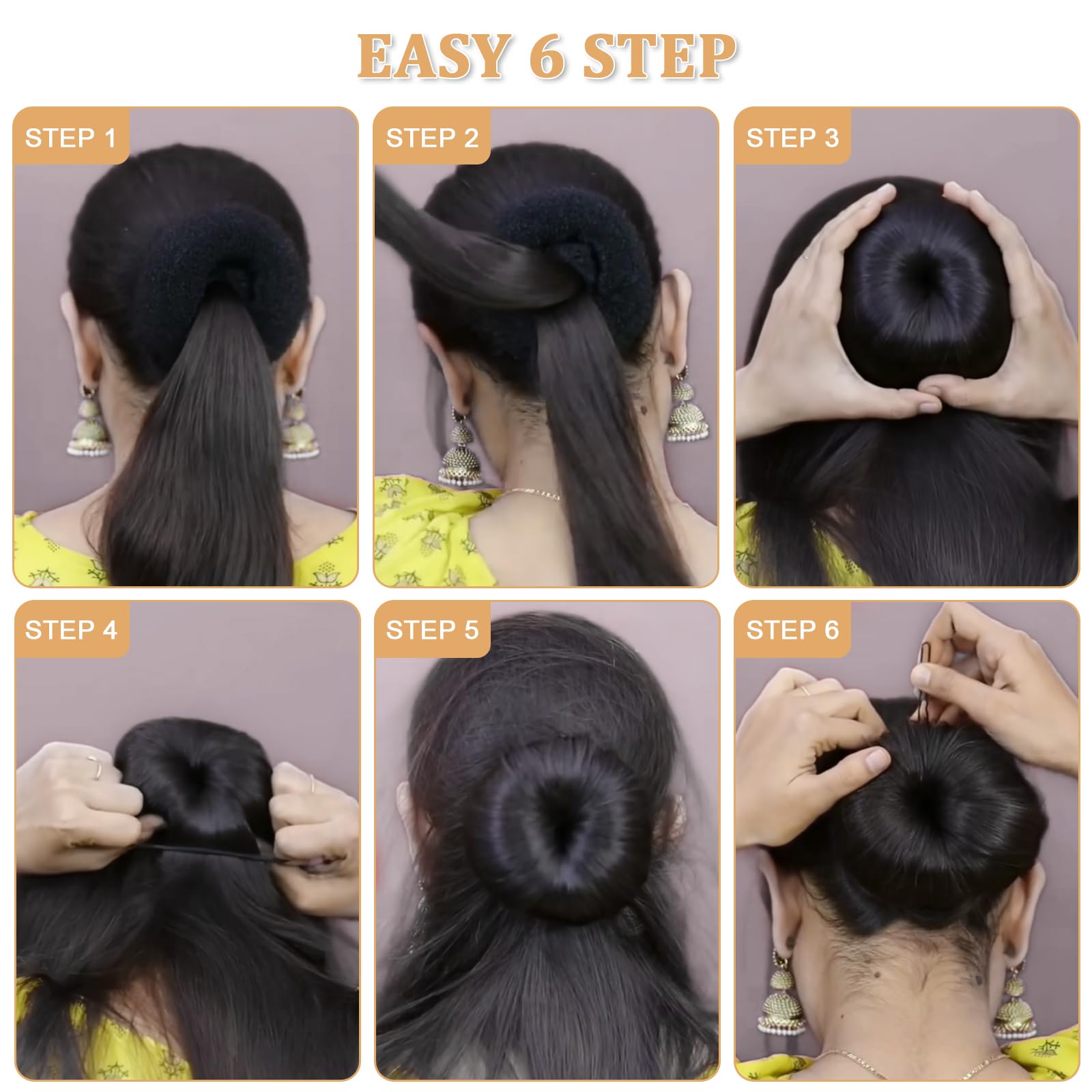 65-Piece Hair Accessories Set with 10 Hair Bun Makers (1 XL, 2 Large, 3 Medium, 4 Small), 50 U-Shaped Pins & 5 Hair Ties - Ballet Donut Bun Maker for Long Thick Hair - Perfect for Ballet, Dance, Wedding & Everyday Hairstyles (Brown)