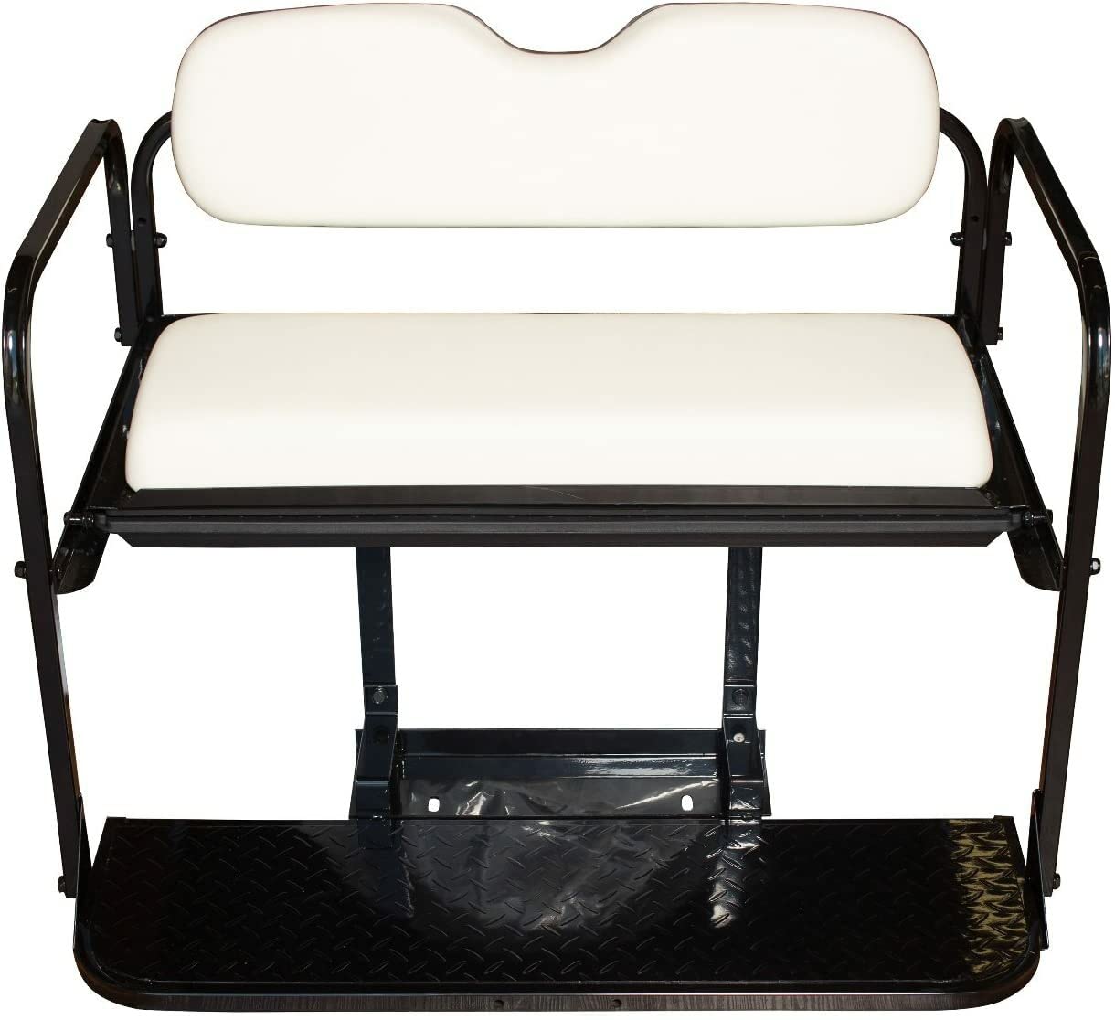 Performance Plus Carts Club Car Precedent/Onward/Tempo Golf Cart Rear Flip Seat Kit - Heavy Duty Folding Steel Frame Rear Seat with White Cushions | Compatible with 2004-Up Models | Perfect for Golf Courses, Resorts & Neighborhood Transportation