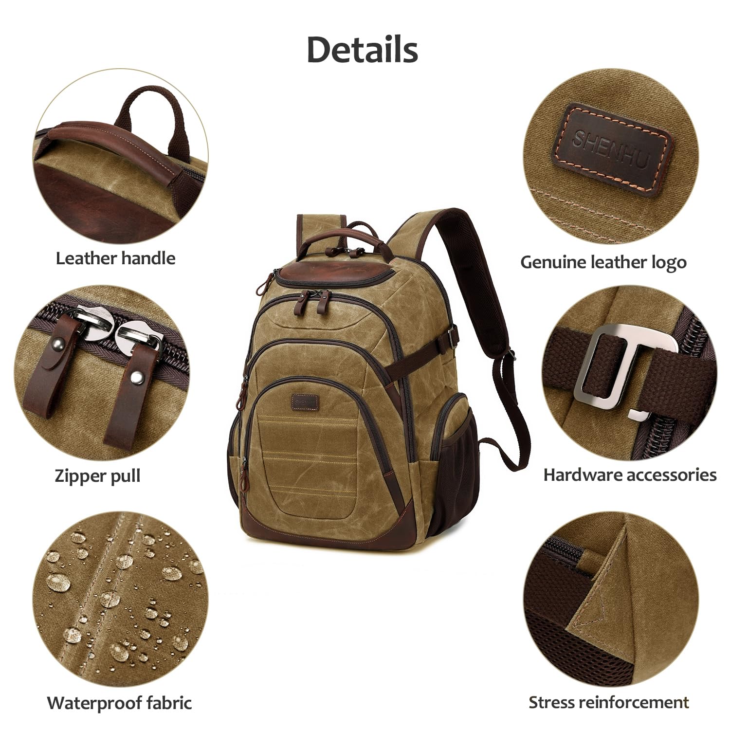 17.3 Inch Waxed Canvas Laptop Backpack for Men - XL Travel Computer Backpack with USB Charging Port, Water Resistant College Daypack & Business Backpack (Brown) - Perfect for Work Commute, Campus Use & Airplane Travel