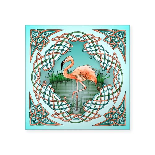 Clear - Celtic Flamingo Art Square Sticker 3 X 3