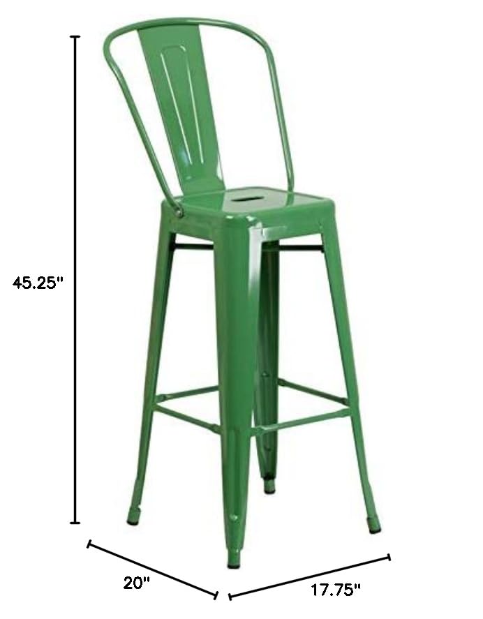 Green Metal Steel Bar Stools Set of 2 - 30