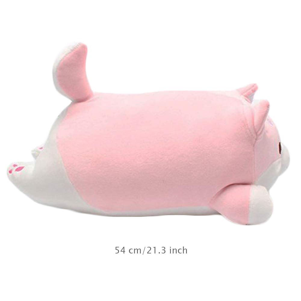 Shiba Inu & Corgi Plush Dog Pillow - Ultra Soft Stuffed Animal Toy for Valentine's Day, Christmas & Birthday Gifts - Cute Home Decor for Bed, Sofa & Chair (Pink Round Eyes, 21.3 Inch) - Perfect for Cuddling, Nursery Decor & Anime Lover Gifts