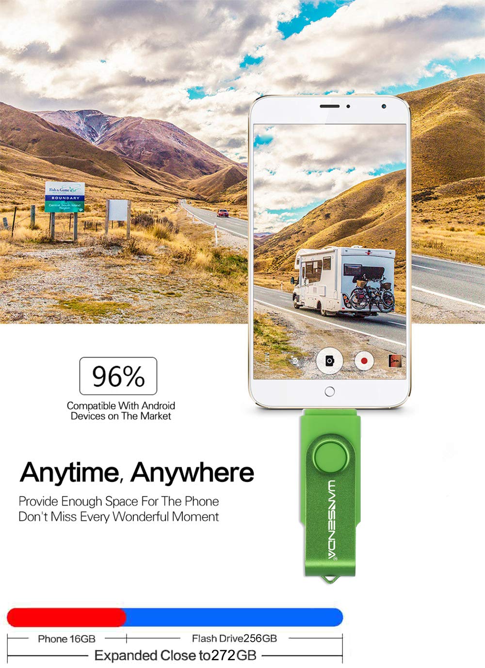 WANSENDA 512GB USB C Flash Drive 2-in-1 OTG USB 3.1 Memory Stick for Android & iPhone - High Speed Data Transfer for Photos, Videos, Files (Green) - Perfect for Travel, Work & Mobile Storage