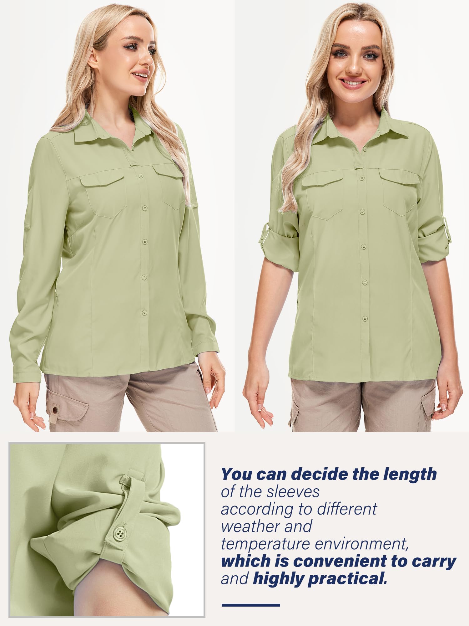 UPF50+ Sun Protection Fishing Shirts for Women & Men - Long Sleeve Travel Work Shirts with Zipper Pockets - Perfect for Safari, Hiking, and Outdoor Adventures