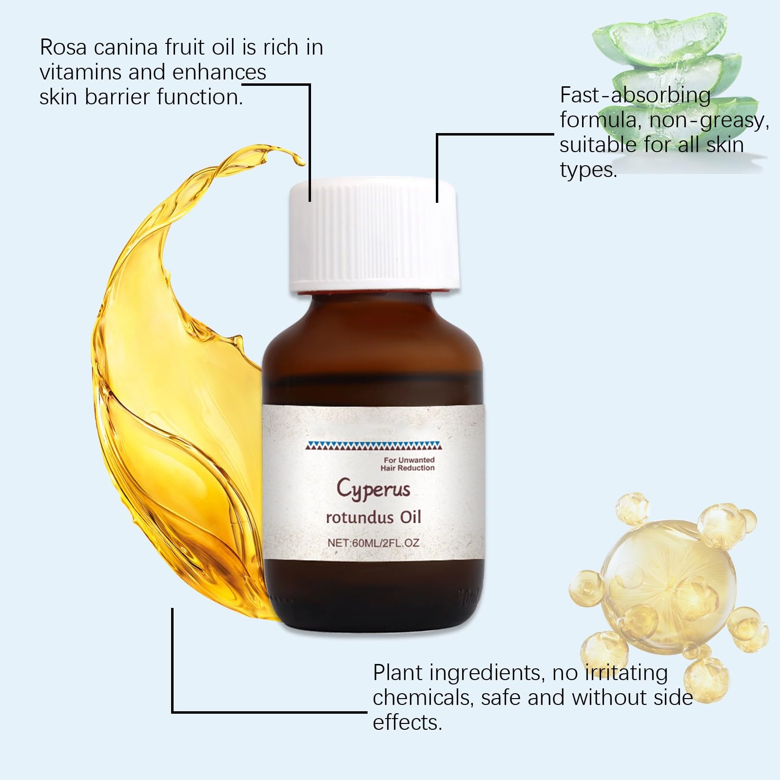 **Pure Cyperus Rotundus Oil for Hair Removal & Growth Reduction | Natural Hair Care Oil with Dropper | Safe & Effective for Face, Body & Bikini Line**