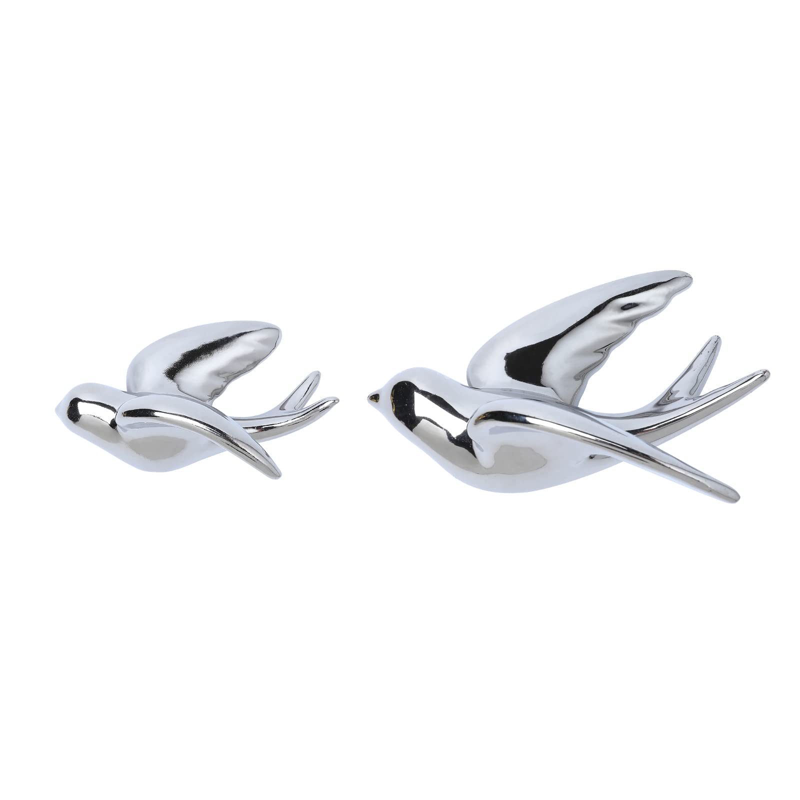 FiresGift Silver Ceramic Birds Set of 2 - Handcrafted Hanging Doves & Sparrows Wall Decor for Home, Kitchen, Living Room - Perfect for Farmhouse, Boho & Modern Interior Design