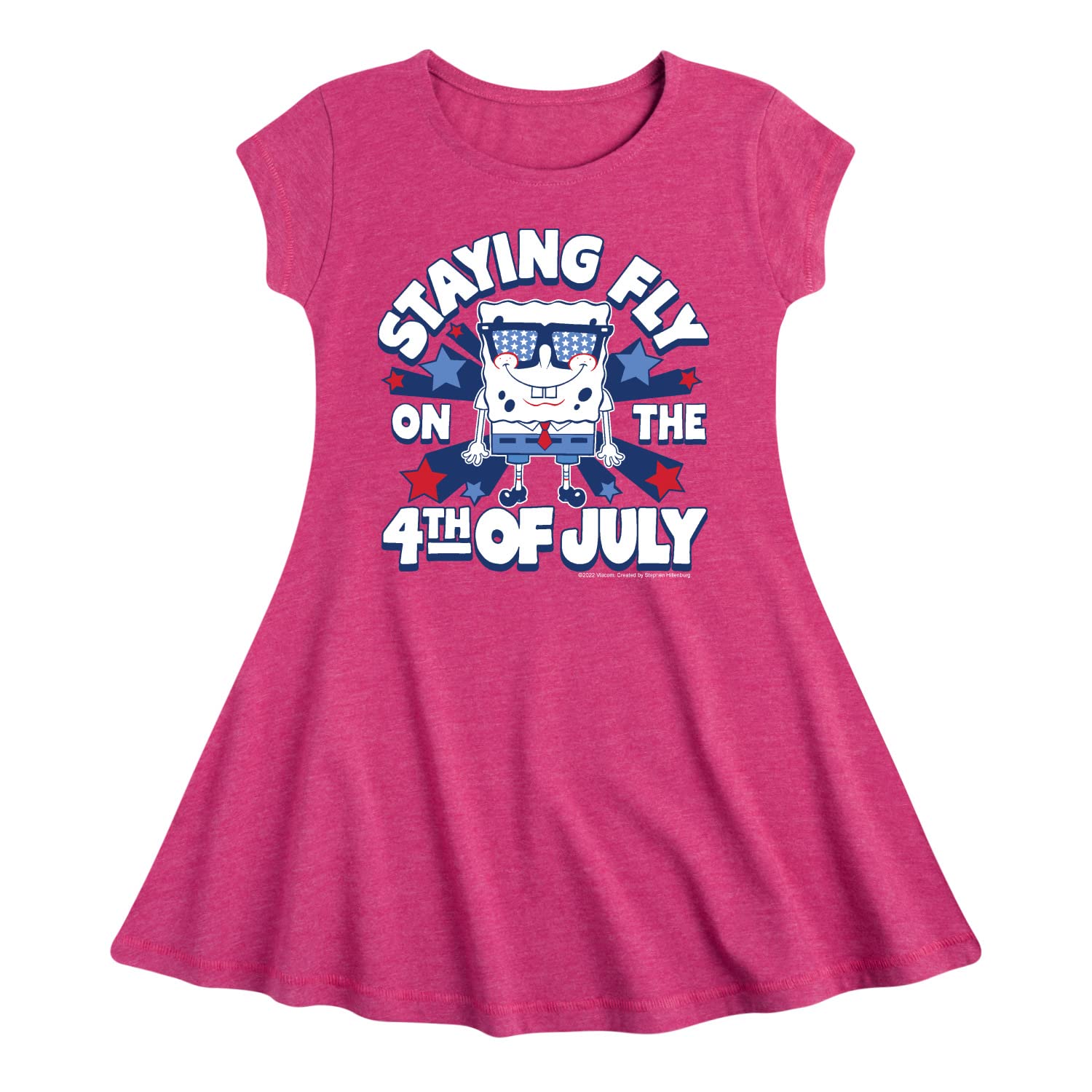 SpongeBob SquarePants 4th of July Toddler & Youth Girls Fit and Flare Dress - Patriotic Kids' Holiday Outfit for Independence Day Celebrations, BBQs & Summer Festivals