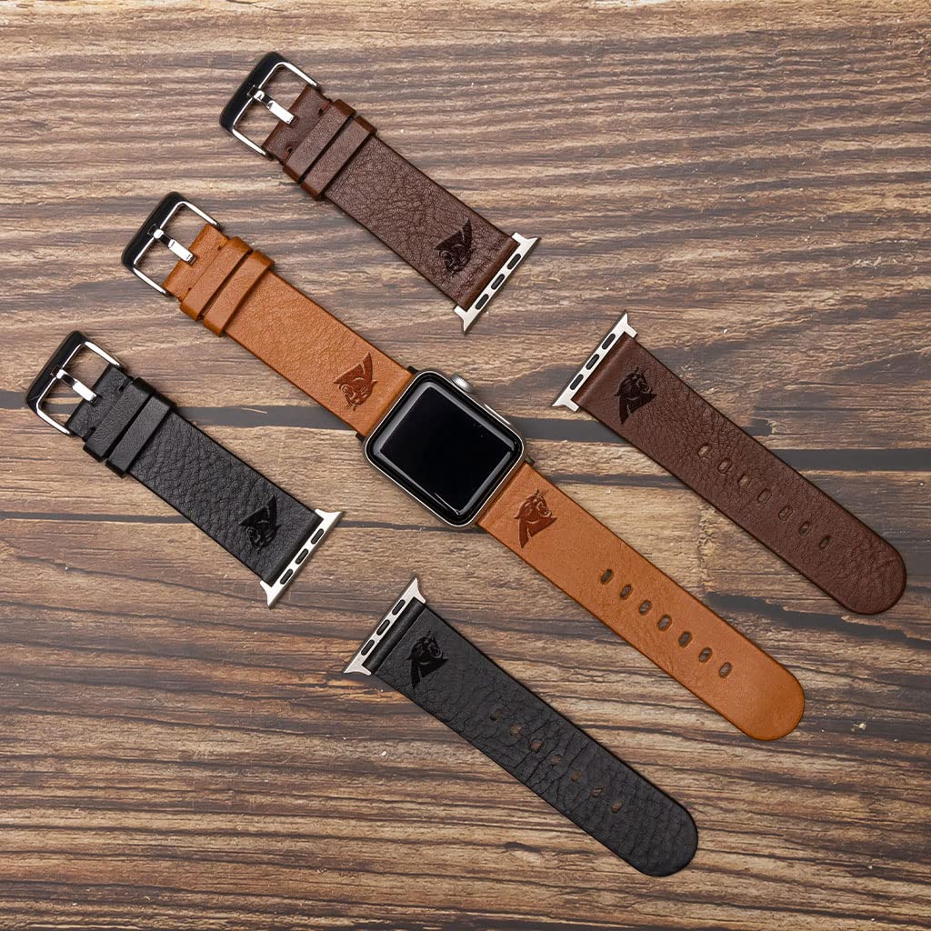 Carolina Panthers Genuine Leather Watch Band for Apple Watch - Game Day & Everyday Wear - Compatible with All Apple Watch Series (38mm 40mm 41mm 42mm 44mm 45mm 49mm) - Perfect for NFL Fans, Sports Enthusiasts & Panthers Supporters