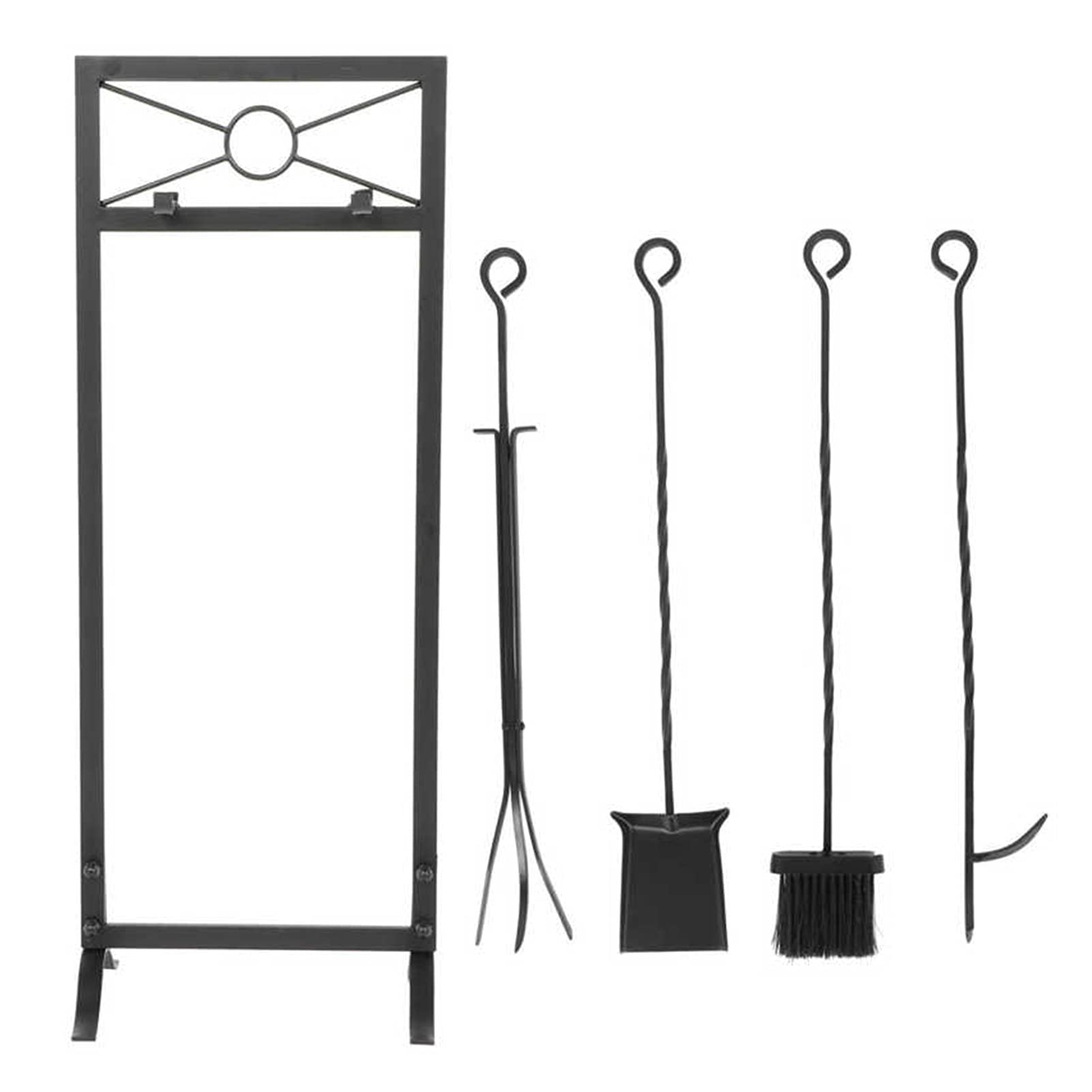 TOMYEUS Fireplace Tool Set - 5-Piece Hearth Accessories Kit with Base, Brush, Shovel, Tongs & Poker - Durable Fireplace Tools for Wood Burning Stoves, Fire Pits & Indoor/Outdoor Fireplaces - Perfect for Home, Camping & Patio Use