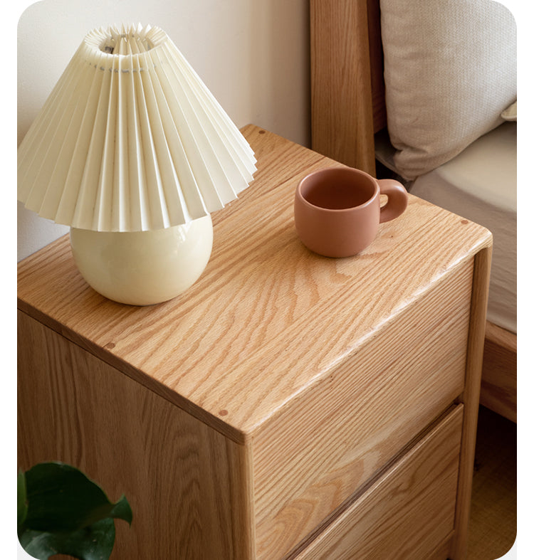 Solid Oak Wood Nightstand with 2 Drawers - Bedroom Side Table for Bedside Storage & Organization