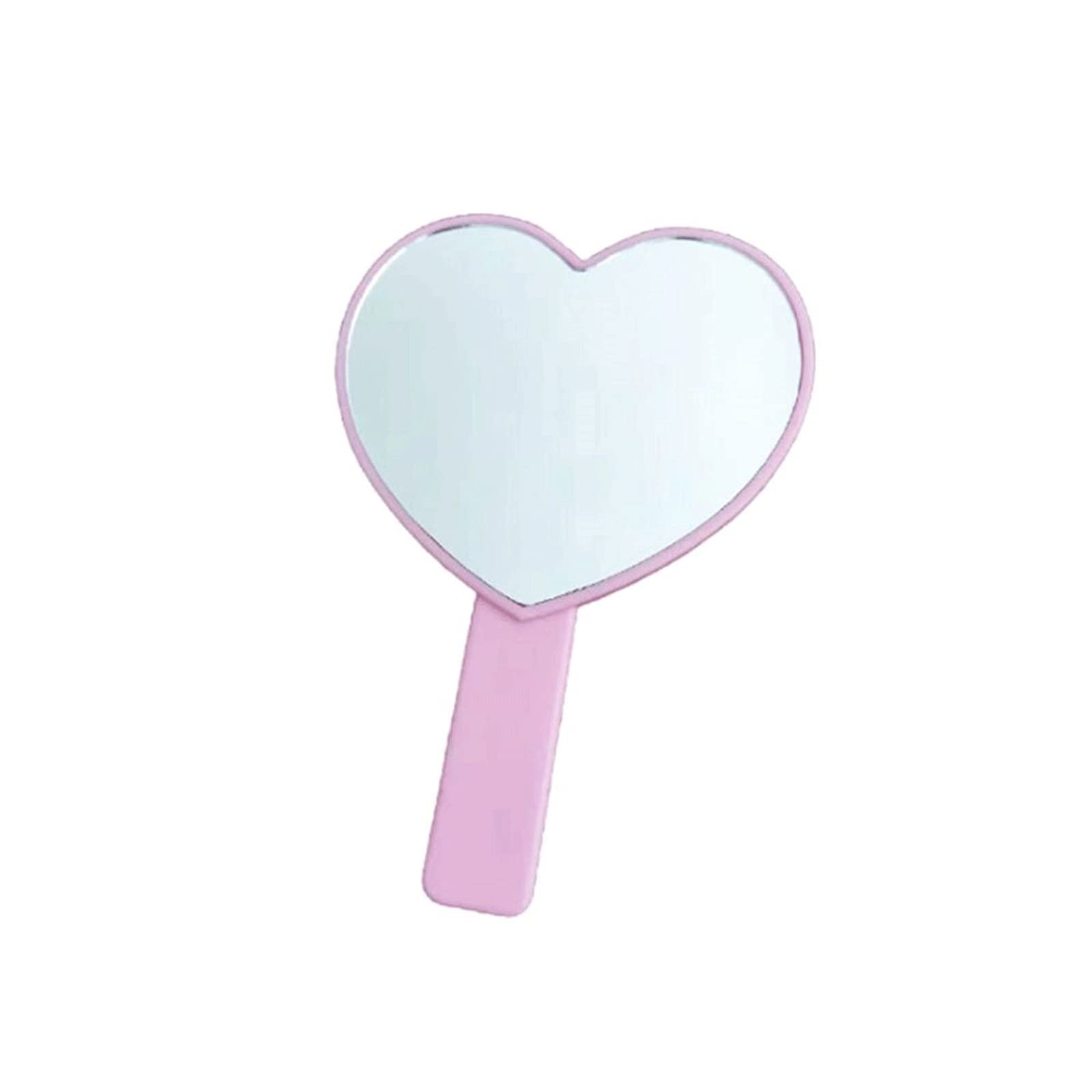 SHKI Portable Peach Heart Shaped Handheld Makeup Mirror with Handle - Single Side Candy Color Vanity Mirror for Women, Perfect for Bathroom, Travel & Touch-ups (Pink)