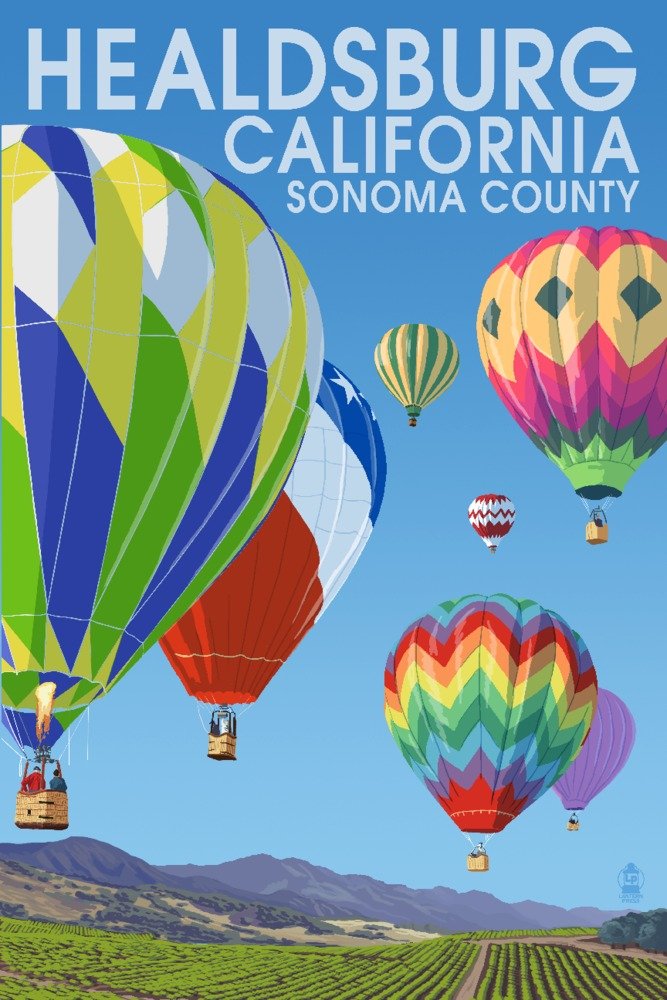 16x24 Gallery Quality Hot Air Balloons Metal Art - Sonoma County Healdsburg California Landscape Wall Decor - Perfect for Living Room, Bedroom & Office
