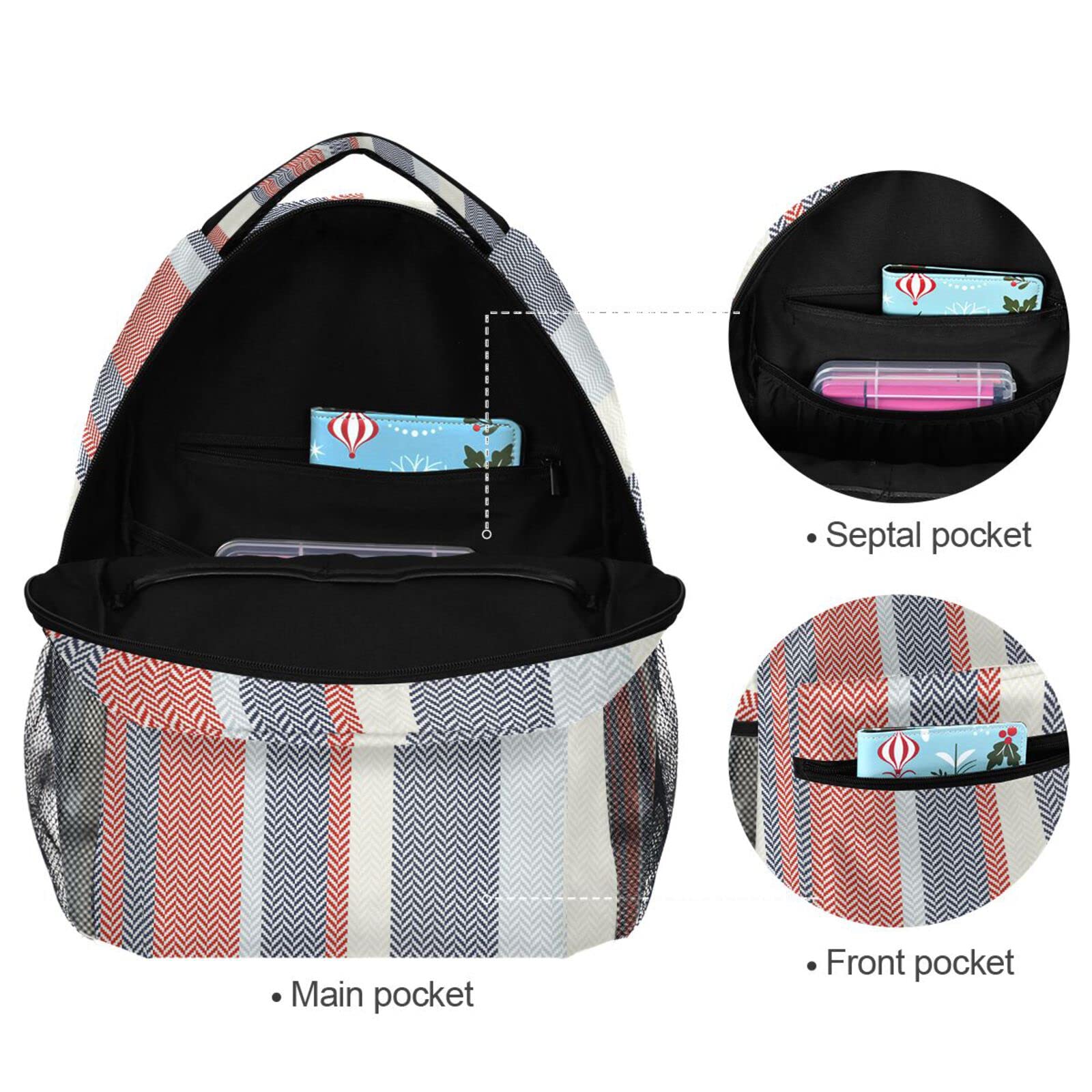Stylish Striped Backpack for Women & Men - Lightweight Daypack for Gym, Sports, Travel & Casual Use | Durable Shoulder Bag in Classic Red & Navy