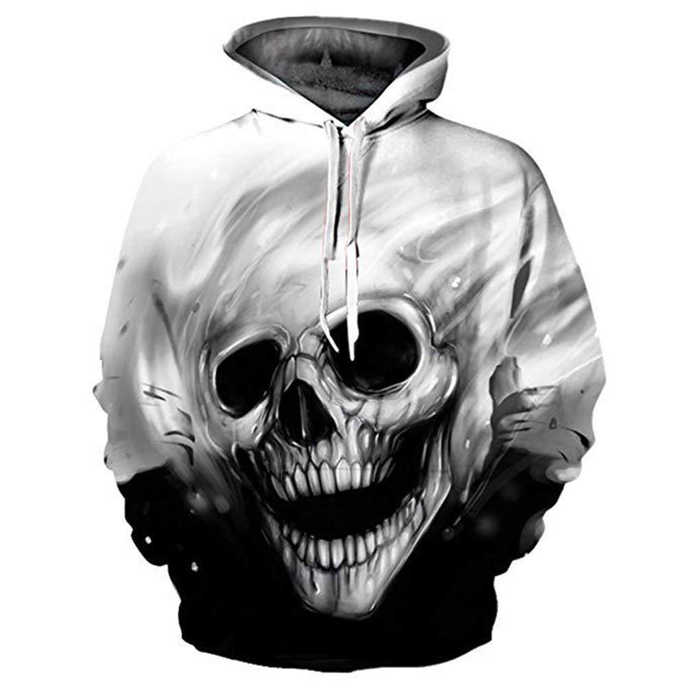 Men's Skull Pattern 3D Print Hoodie - Gothic Streetwear Pullover Sweatshirt for Casual Wear & Halloween Costume