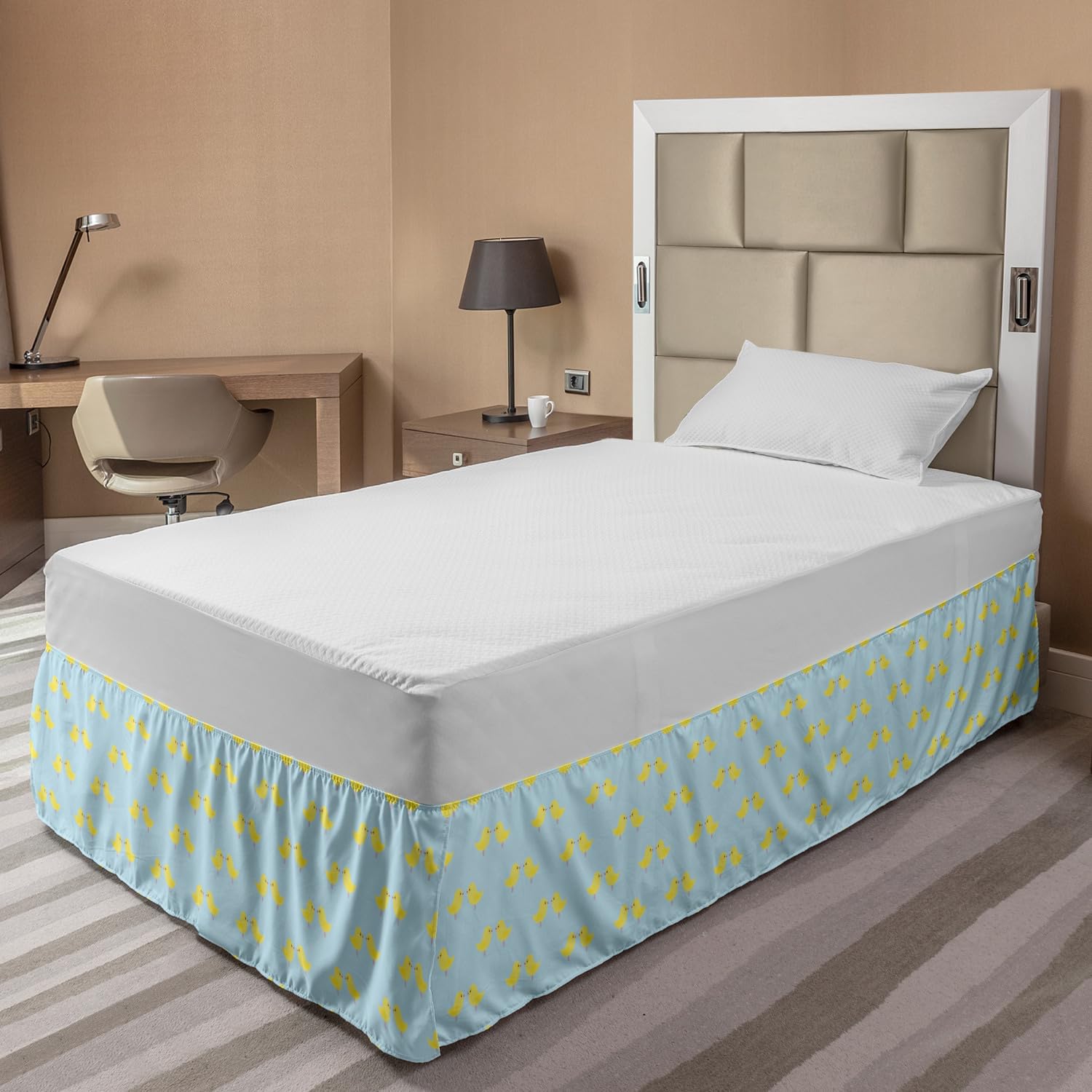 Ambesonne Yellow Bird Bed Skirt - Cartoon Chickens Design for Bedroom Decor