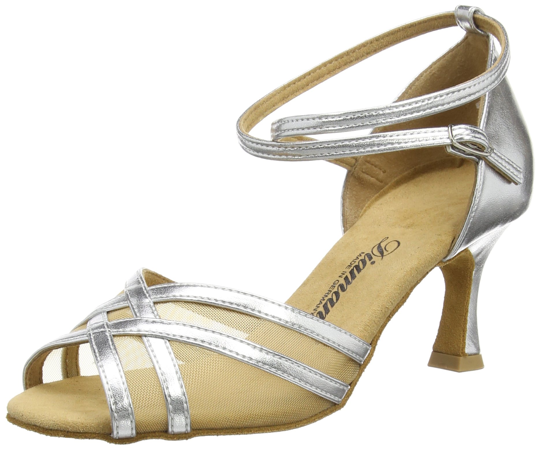 **Elegant Women's Ballroom Dance Shoes - Silver Glitter Heels Size 8.5 US | Comfortable Latin Salsa Tango Wedding Party Shoes for Women**    *(Perfect for dance competitions, social events, weddings, and performances - enhances grace and style on the dance floor!)*