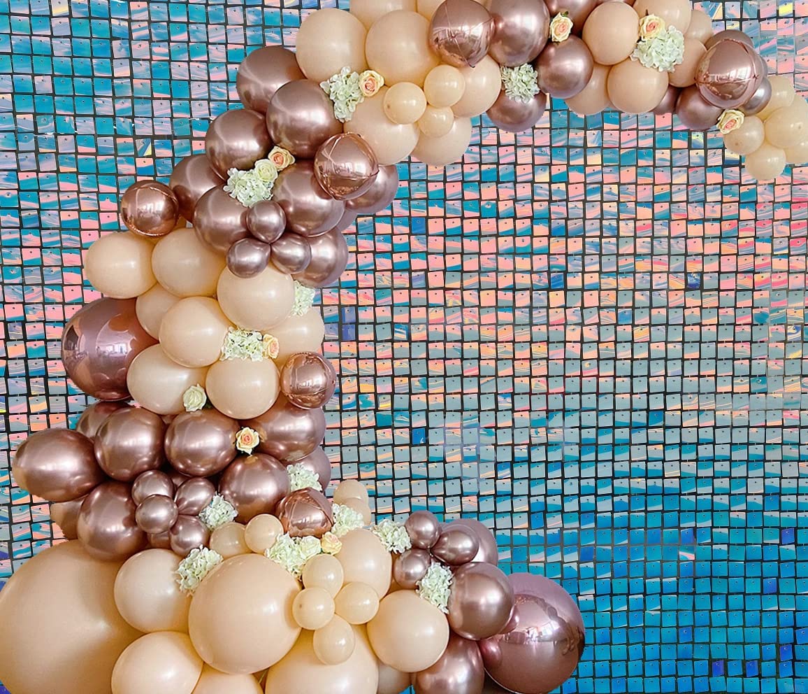12-Panel Square Sequin Shimmer Wall Backdrop - Iridescent Blue Party Decor for Weddings, Birthdays, Anniversaries | Easy Setup Photo Booth Background for Bachelorette, Engagement & Celebration Events