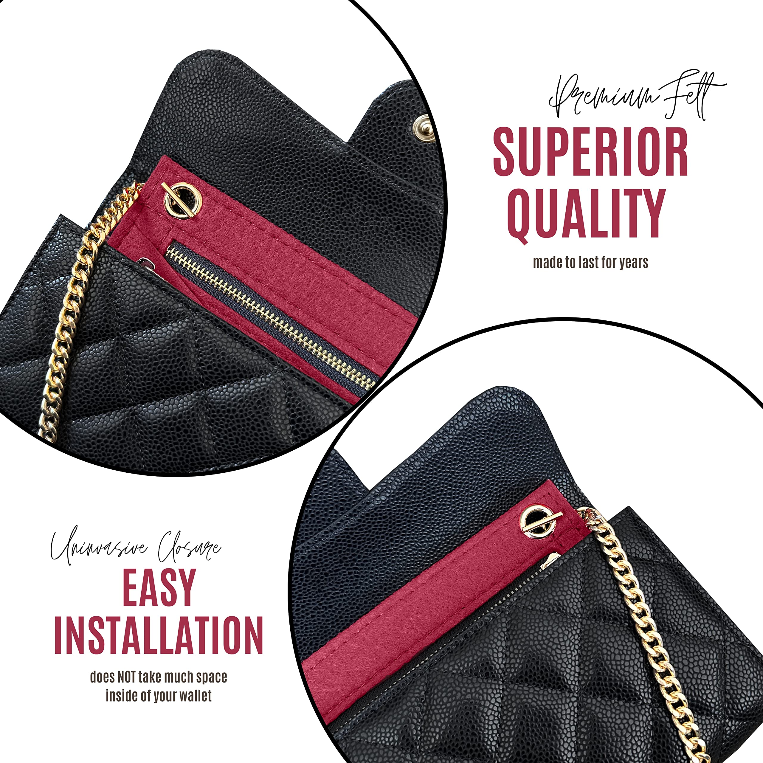 Long Wallet Conversion Kit for Long Flap Wallet Insert & Chain Strap - Gold/Silver Card Holder Crossbody Converter Kit with 120cm Leather Chain (Black) - Perfect for Everyday Use, Travel & Fashion Accessories