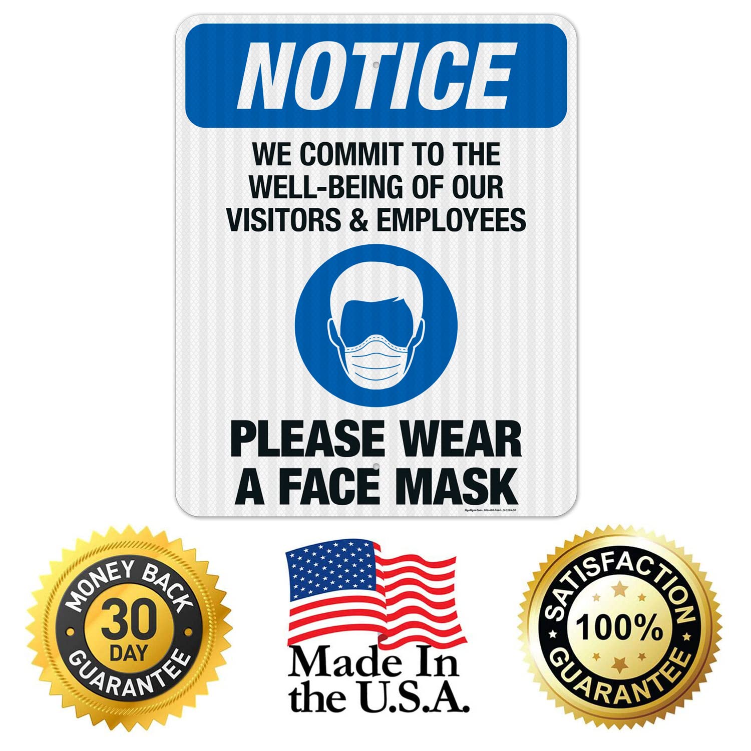 3M EGP Reflective Aluminum Face Mask Sign - 24x30 Inches, Fade Resistant, Made in USA - Perfect for Store Entrances, Hospitals & Public Spaces