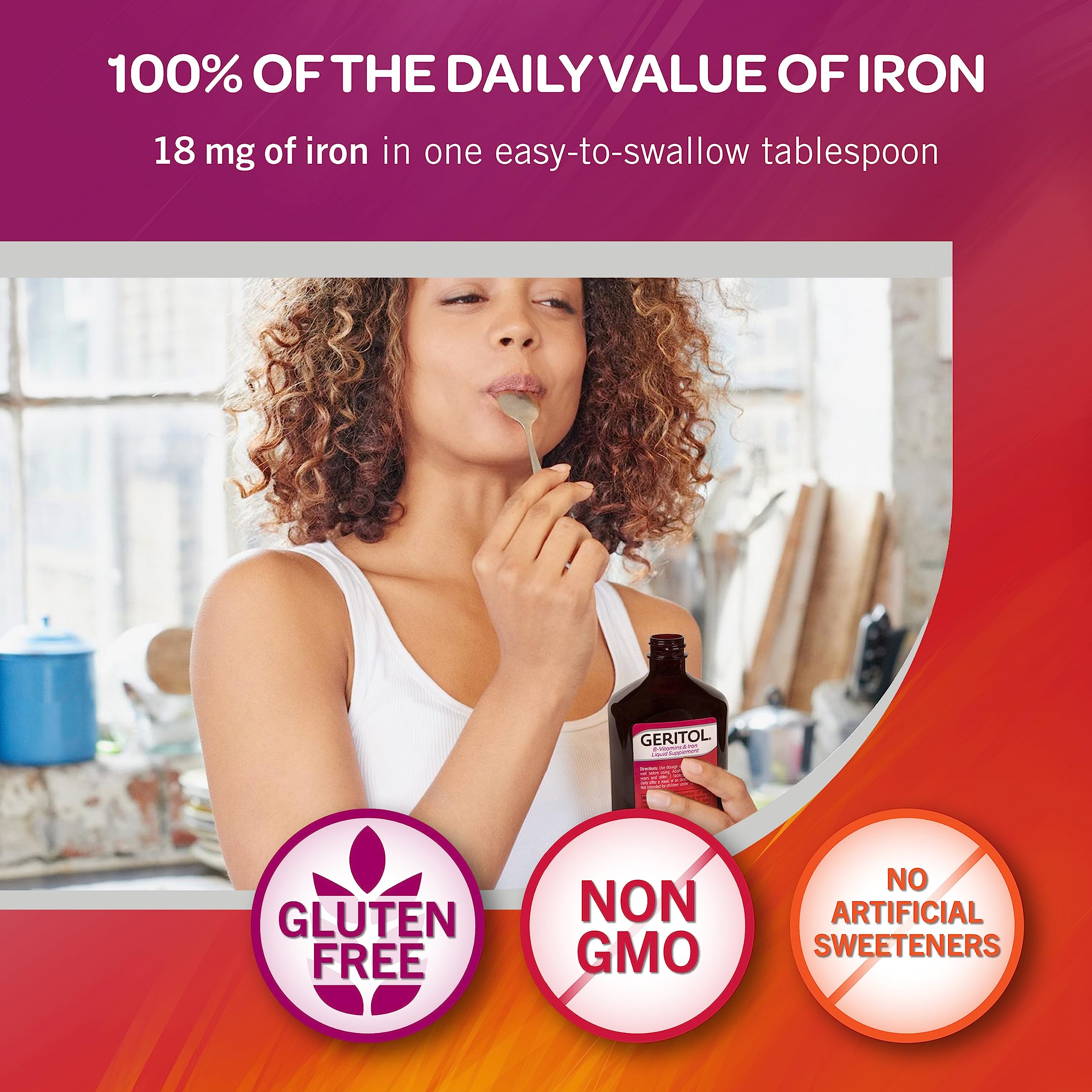 Geritol Liquid Vitamin & Iron Supplement for Energy Support - High Potency B Vitamins & Iron, Pleasant Taste, Easy to Swallow, No Artificial Sweeteners, Non-GMO, 12oz - Boost Energy for Workouts, Daily Fatigue & Active Lifestyle