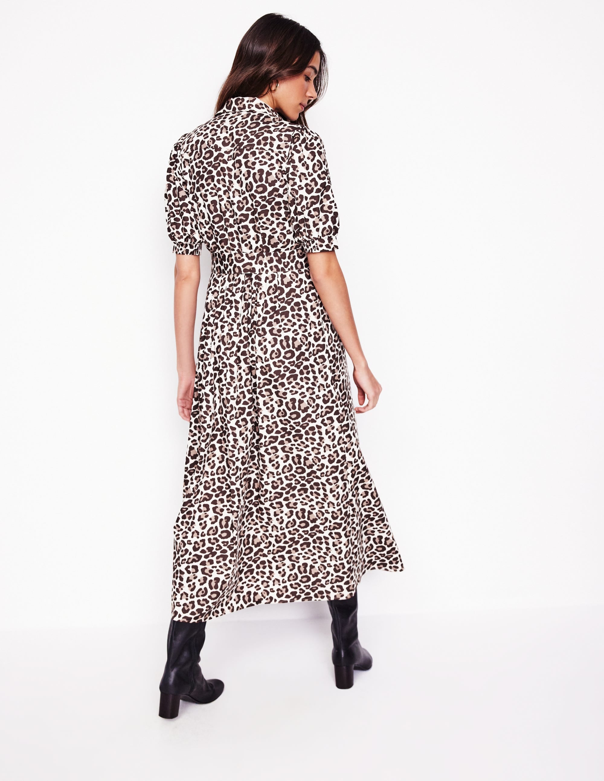 Alexa Maxi Shirt Dress in Sandpiper Beige & Cheetah Print - Elegant Long Sleeve Button Down Dress for Women, Perfect for Office, Date Night and Casual Outings