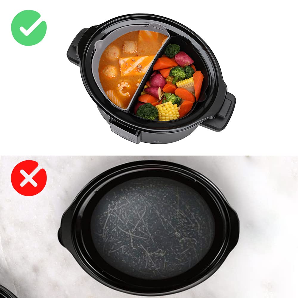 Darbermu 6-7QT Silicone Slow Cooker Liners - 2 Pack Reusable Crockpot Divider Inserts for Easy Cooking & Cleaning | Perfect for Meal Prep, Soups, Stews & Family Dinners | Black & Grey Kitchen Accessories (117)