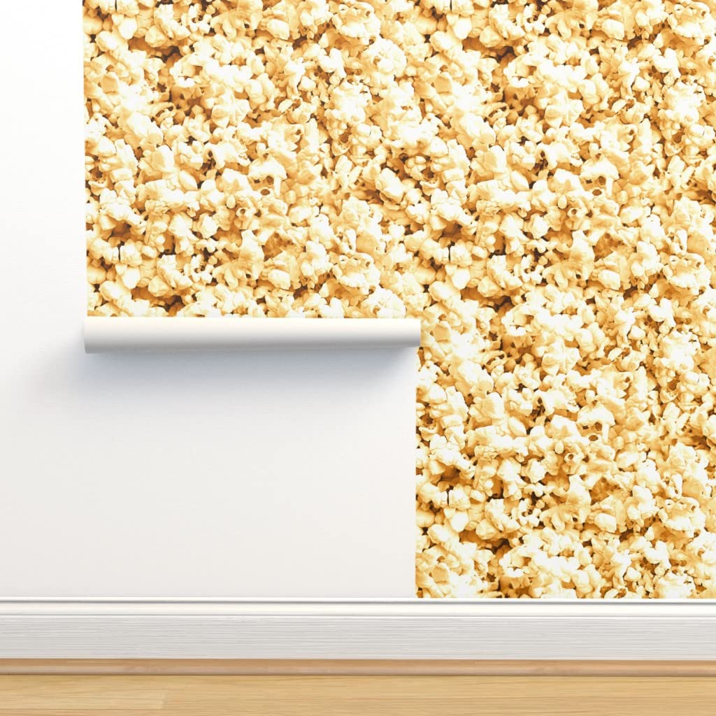 Peel & Stick Removable Wallpaper - 9ft x 2ft Popcorn Butter Photographic Food Junk Print | Custom Self-Adhesive Wallpaper by Spoonflower | Perfect for Kitchen, Dorm Room & Home Decor