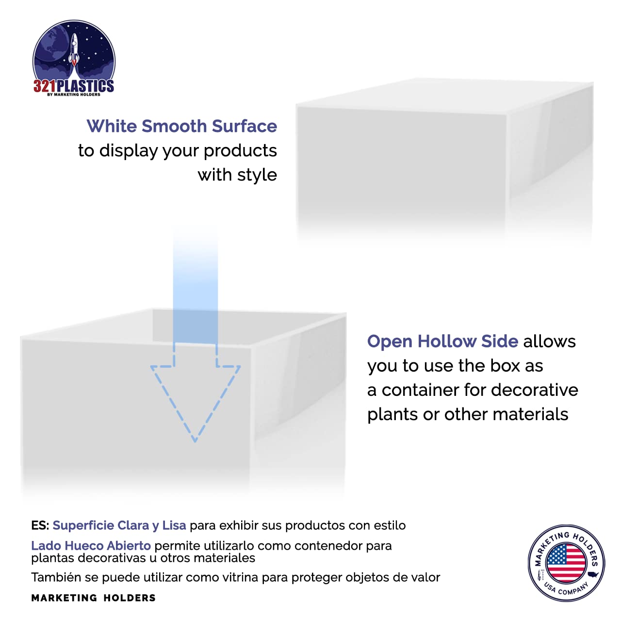 Acrylic Display Riser Box - White 5-Sided Merchandise Pedestal (12