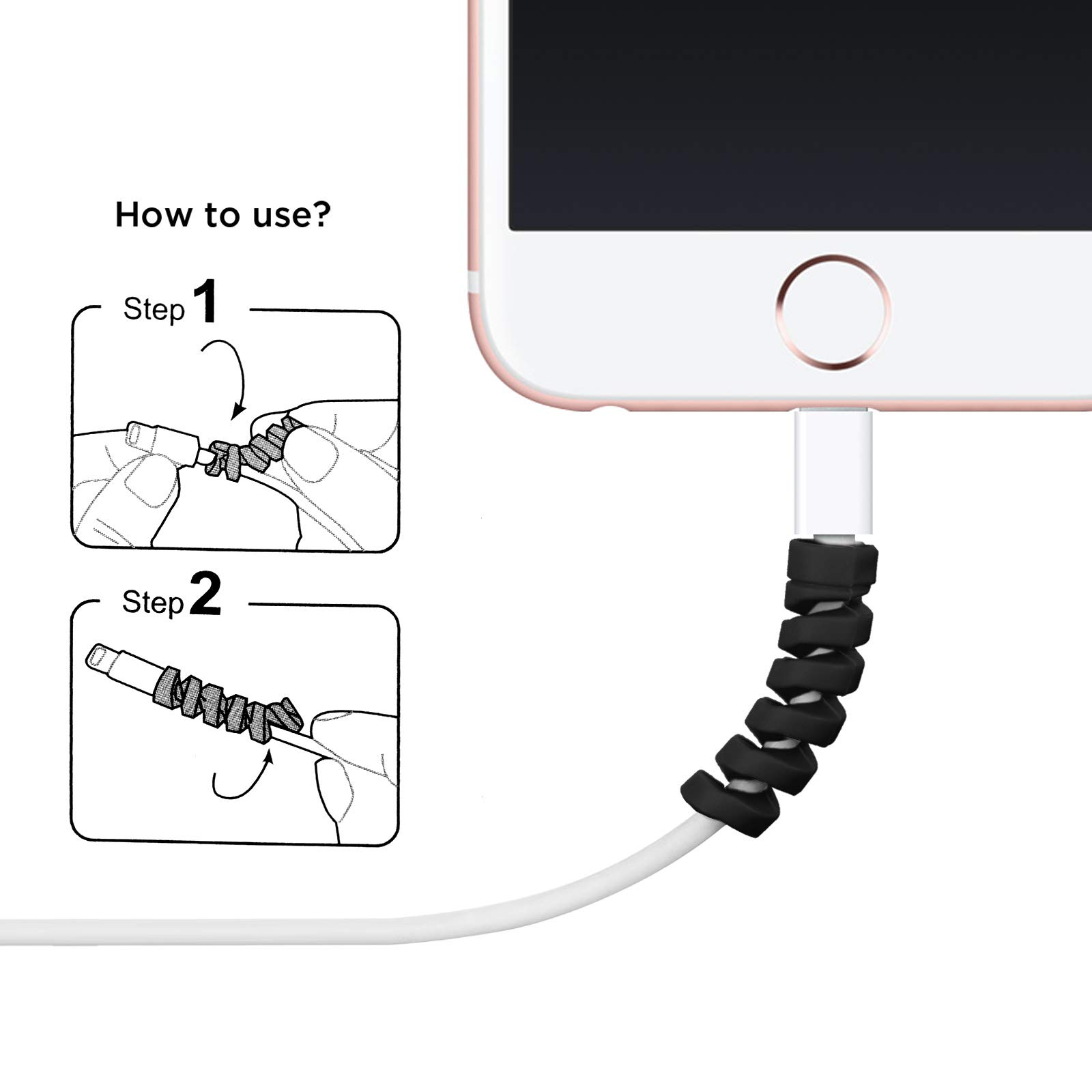**Jetec 24-Pack Silicone Charger Cable Protectors - Flexible Spiral Wire Saver for USB, Headphones, Laptops, Earphones & Cell Phones - Durable Black Cable Wrap Accessories for Home, Office & Travel**