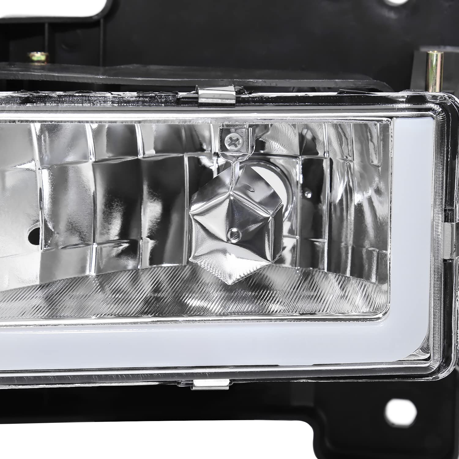 Spec-D Tuning Chrome LED Bar Headlights with Bumper & Corner Lights - Compatible with 1994-1998 GMC C10 C/K Suburban Sierra - Left & Right Pair Headlamp Assembly - Upgrade for Off-Road & Night Driving Visibility