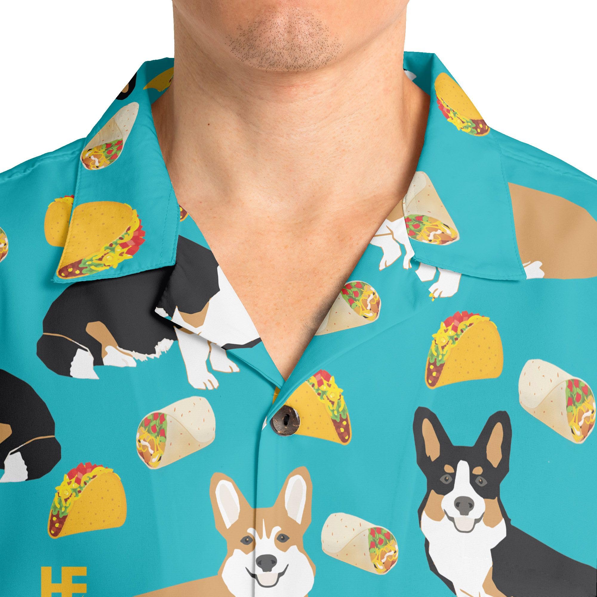 HYPERFAVOR Men's Corgi Hawaiian Shirts - Cute Button Down Dog Lover Gift for Corgi Owners - Perfect for Beach Parties, Summer Vacations & Casual Outings