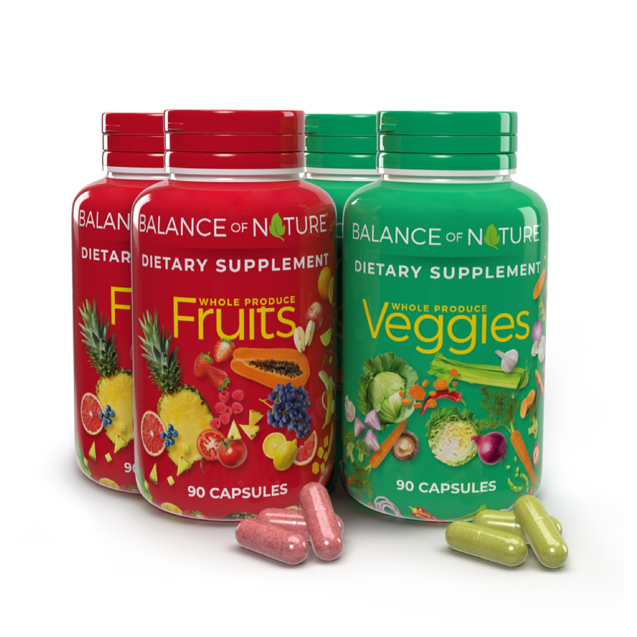 Balance of Nature Whole Food Supplements - 90 Fruit & 90 Veggie Capsules with Natural Ingredients for Women, Men & Kids - Daily Nutrition Boost for Busy Lifestyles, Immune Support & Overall Wellness