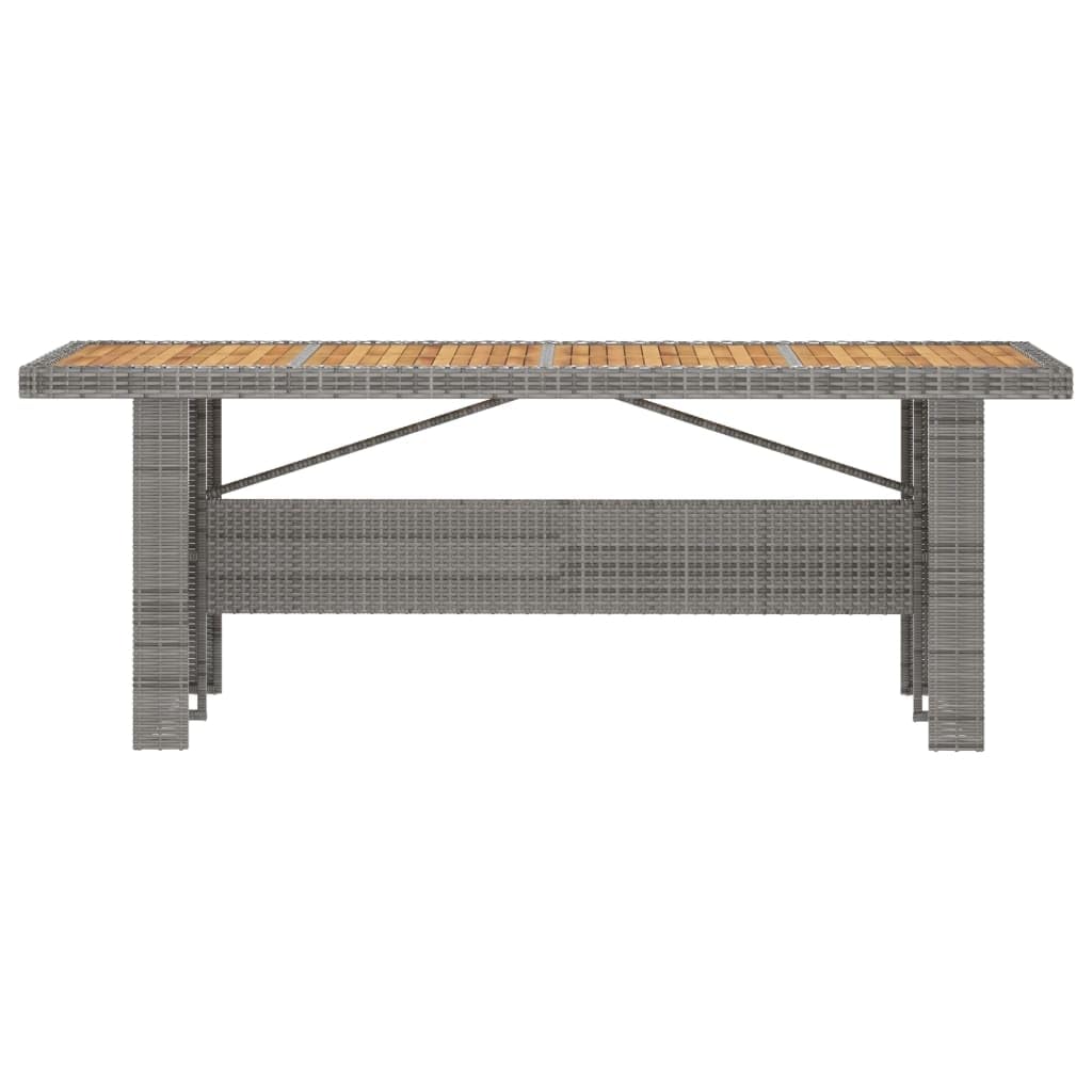 7-Piece Gray Poly Rattan Patio Dining Set with Cushions & Acacia Wood Tabletop - Adjustable Reclining Chairs for Outdoor Entertaining, Backyard BBQs & Poolside Relaxation