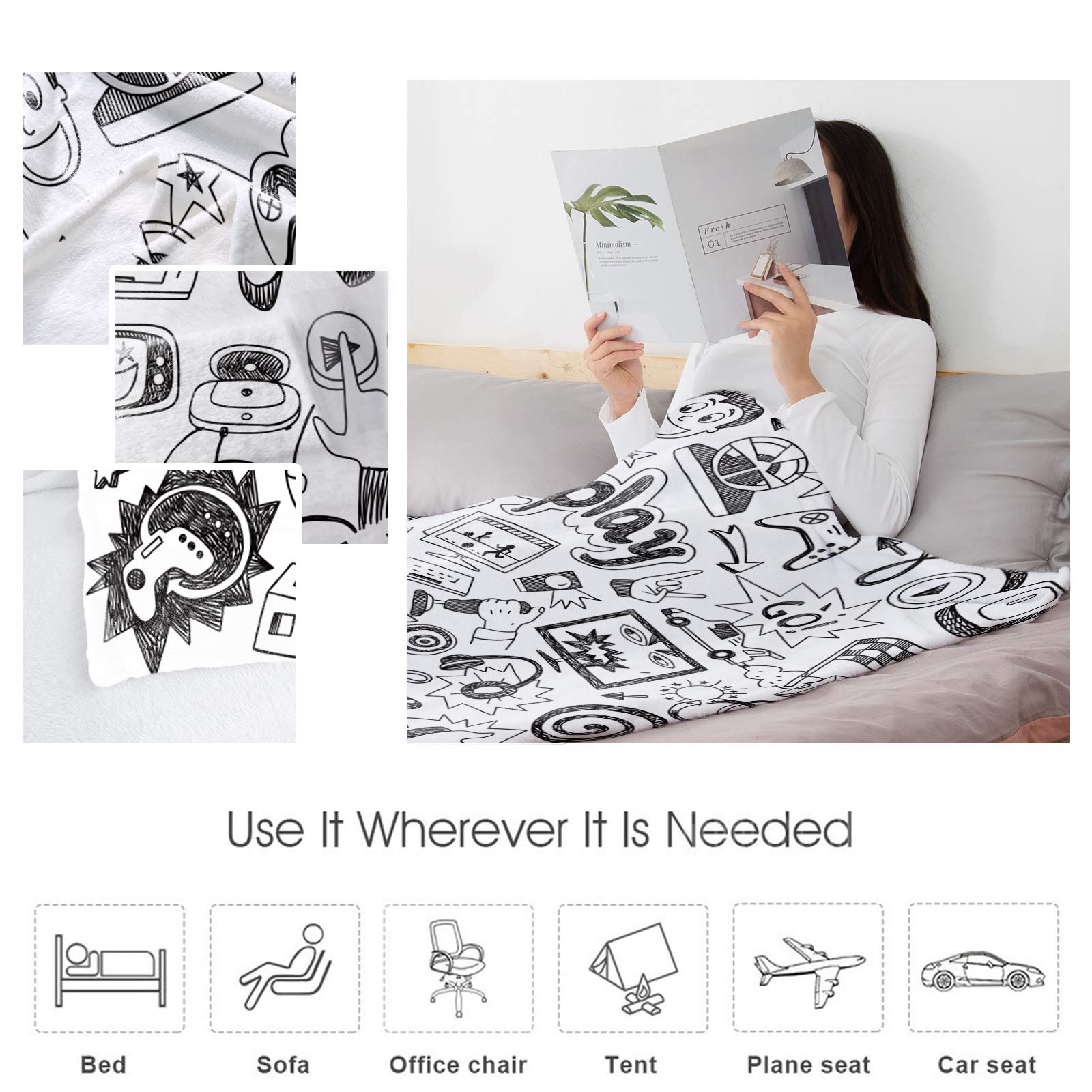 Soft Flannel Fleece Microfiber Throw Blanket - 50x80 Inch Warm Cozy Blanket for Bed, Sofa, Couch & Camping - Perfect Gift for Gamers, Home & Outdoor Use