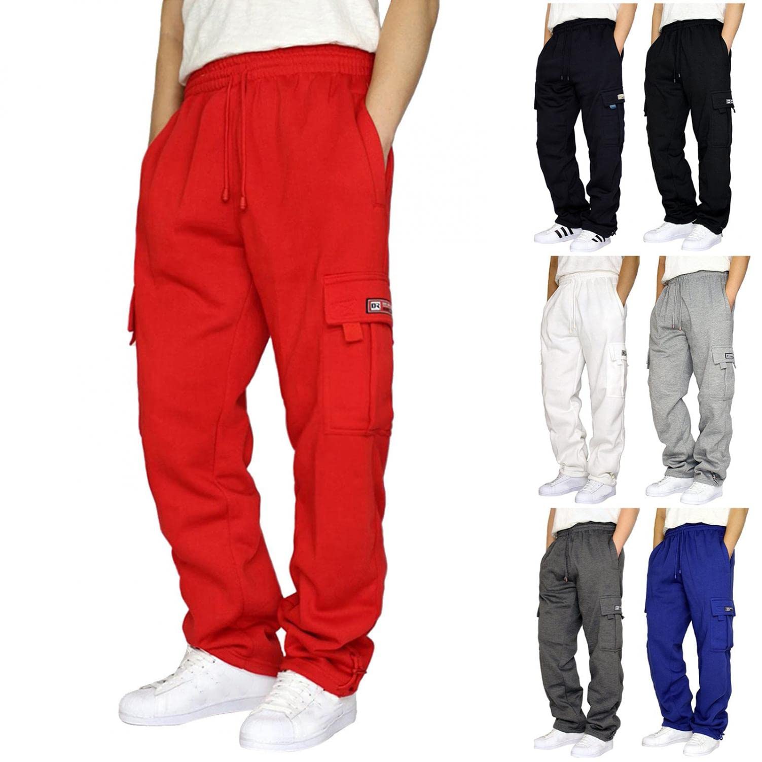 **Men's Fleece Cargo Joggers - Elastic Waist Drawstring Sweatpants with Pockets | Casual & Workout Comfort Pants for Lounge, Gym, and Outdoor Activities**