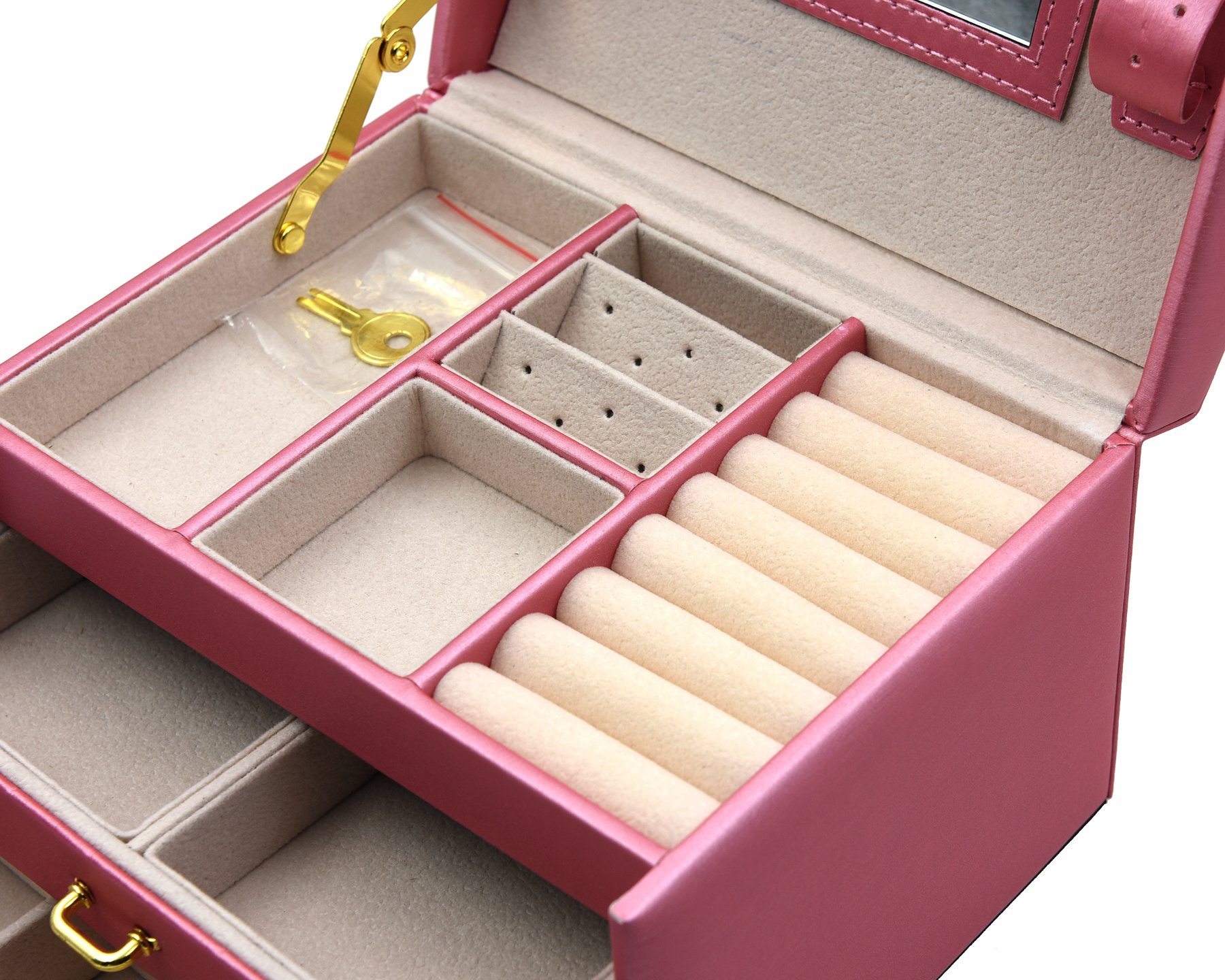 Goldwheat 3-Layer Jewelry Organizer Box with Lock - Portable Travel Jewelry Storage Case for Necklaces, Earrings, Rings & Bracelets | Perfect for Women's Jewelry Organization at Home, Travel & Gifts