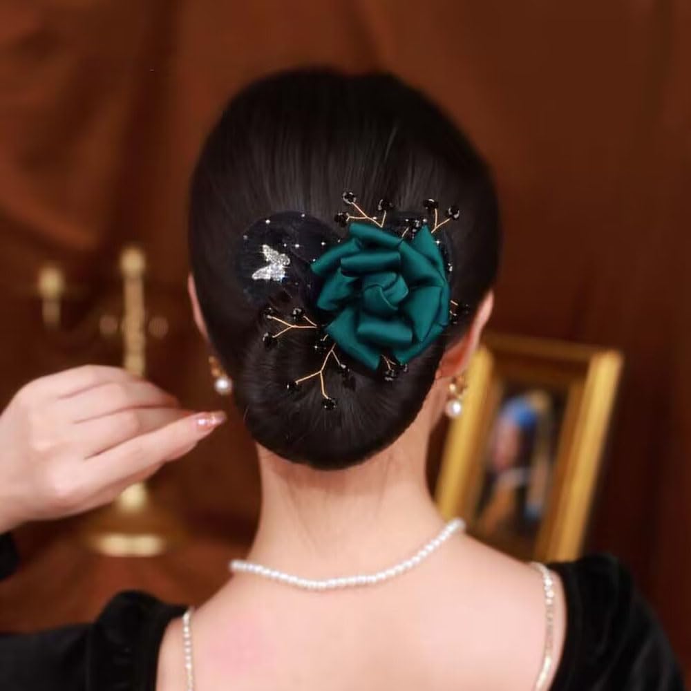 3 Pack Camellia Flower Hair Bun Makers - Quick & Stylish Hair Accessories for Women (Style 2) - Perfect for Parties, Weddings & Everyday Hairstyles