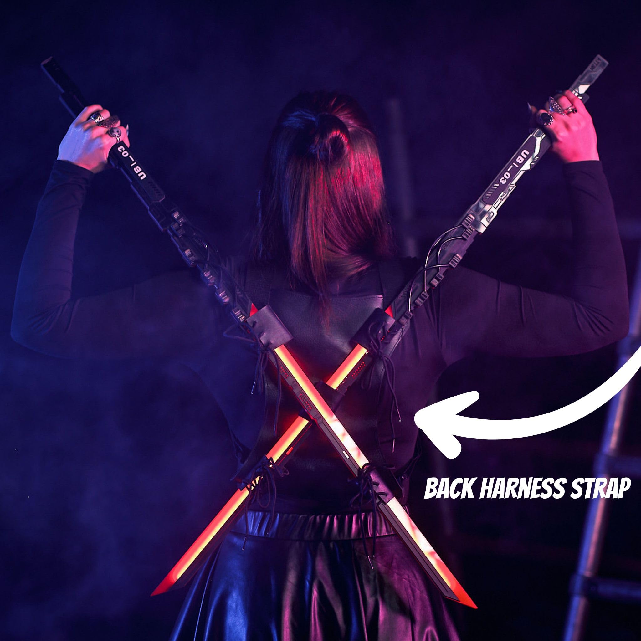 Cyberpunk Red LED Katana Sword - Kose Replica Prop for Cosplay, Halloween & Anime Conventions - Includes Back Harness Strap (Perfect for Costume Parties & Themed Events)