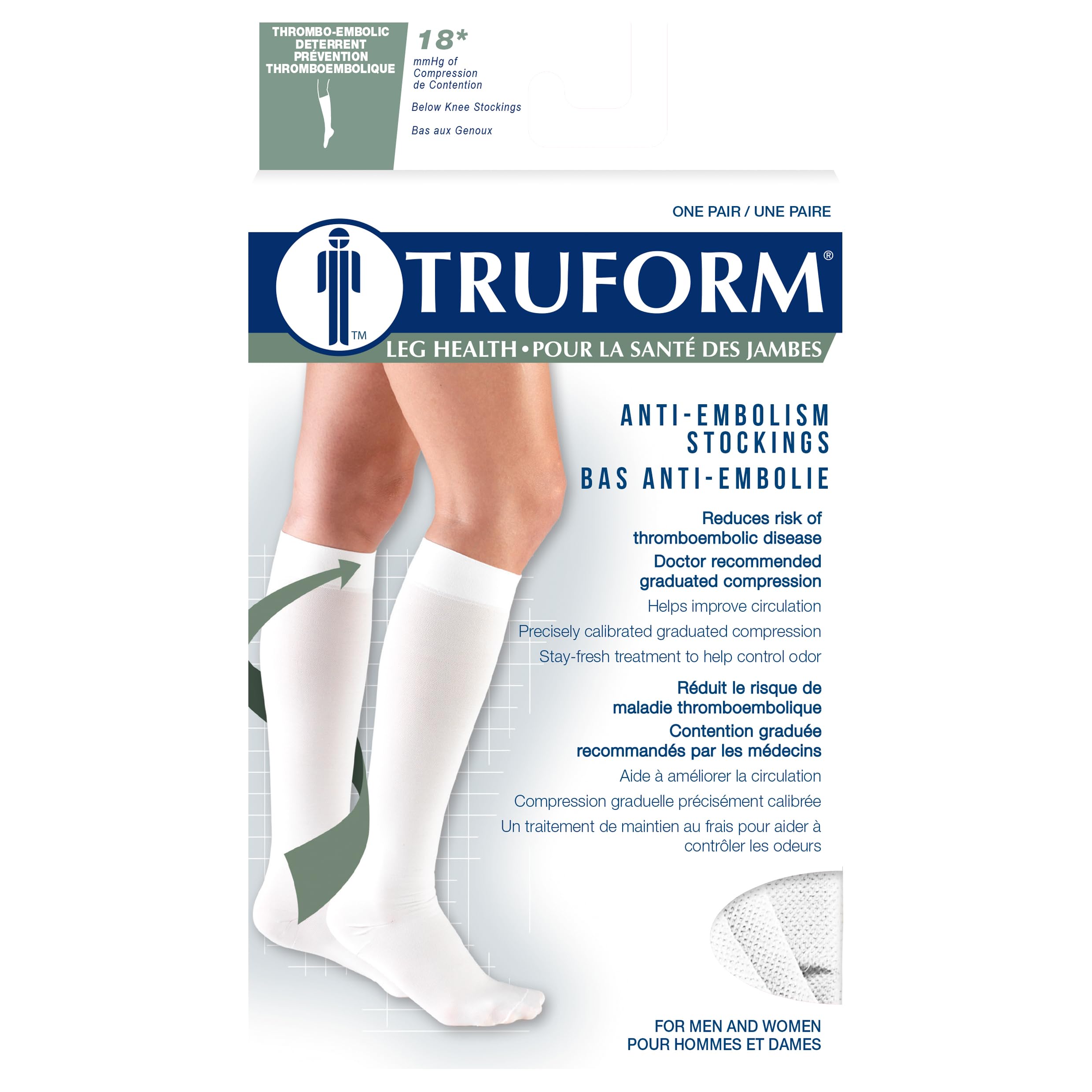 Truform 18 mmHg Compression Stockings for Men & Women - Knee High Surgical Socks, Closed Toe, White, X-Large - Ideal for Post-Surgery Recovery, Varicose Vein Relief & Travel Comfort