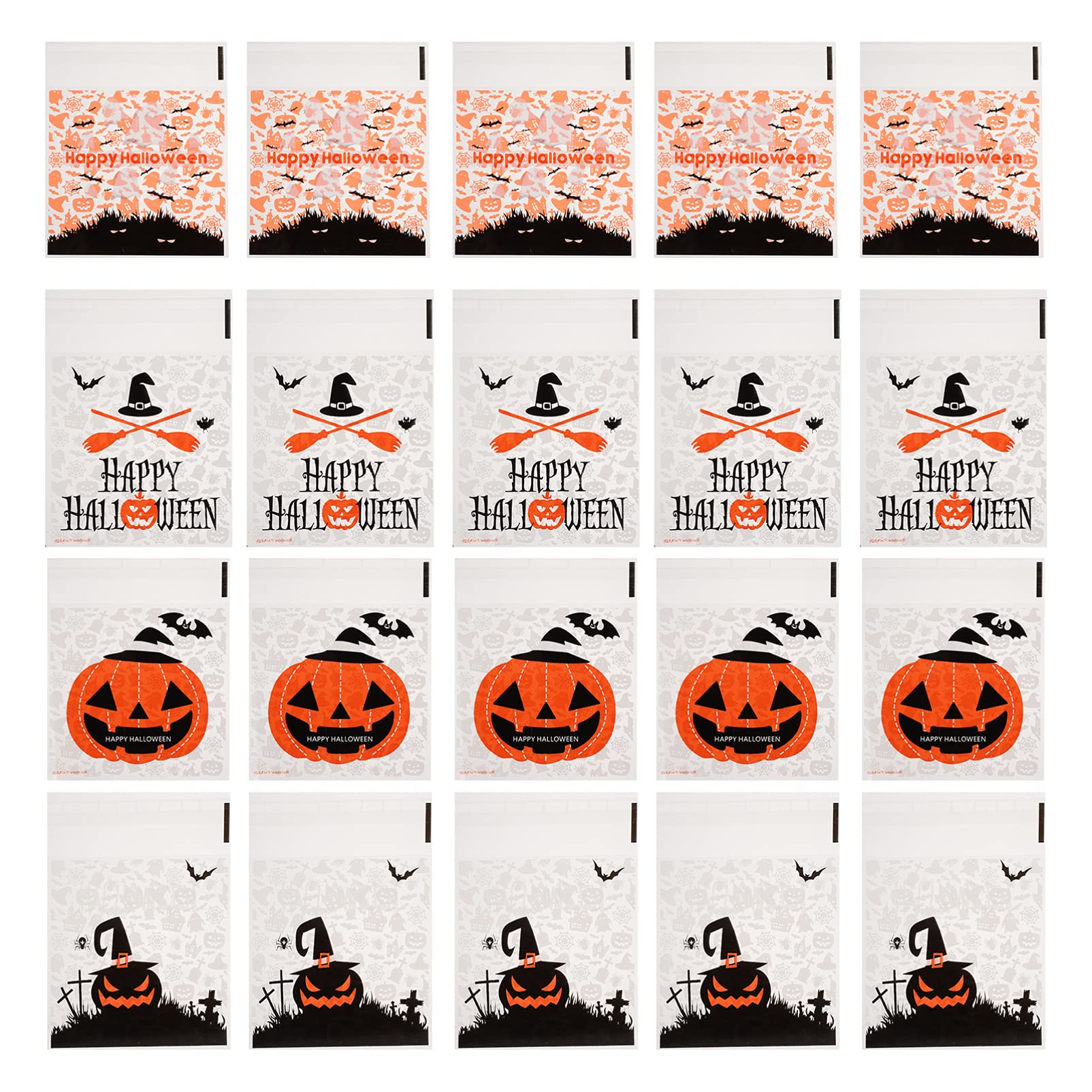 200Pcs Halloween Treat Bags - Cabilock Reusable Cookie & Candy Bags for Trick or Treat, Party Favors, School Events & Gift Wrapping