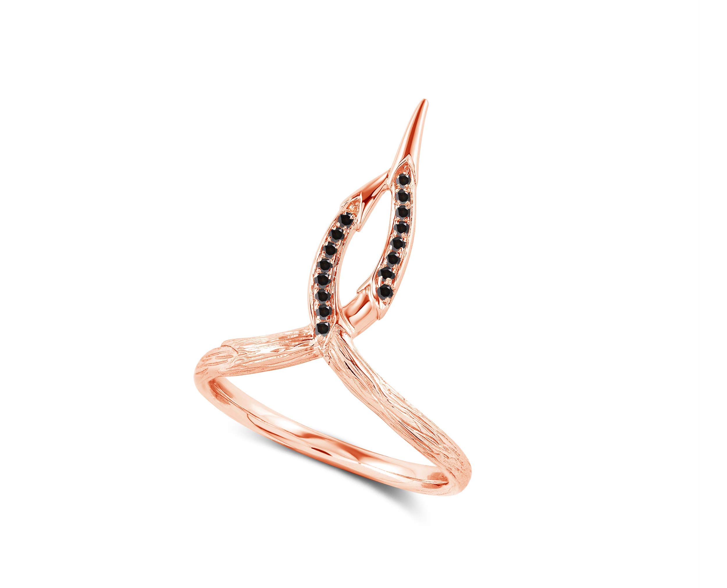Elegant Floral Rose Gold Wedding & Engagement Ring Set with Black Diamond - Orchid Inspired Women's Ring for Bridal, Anniversary & Special Occasions