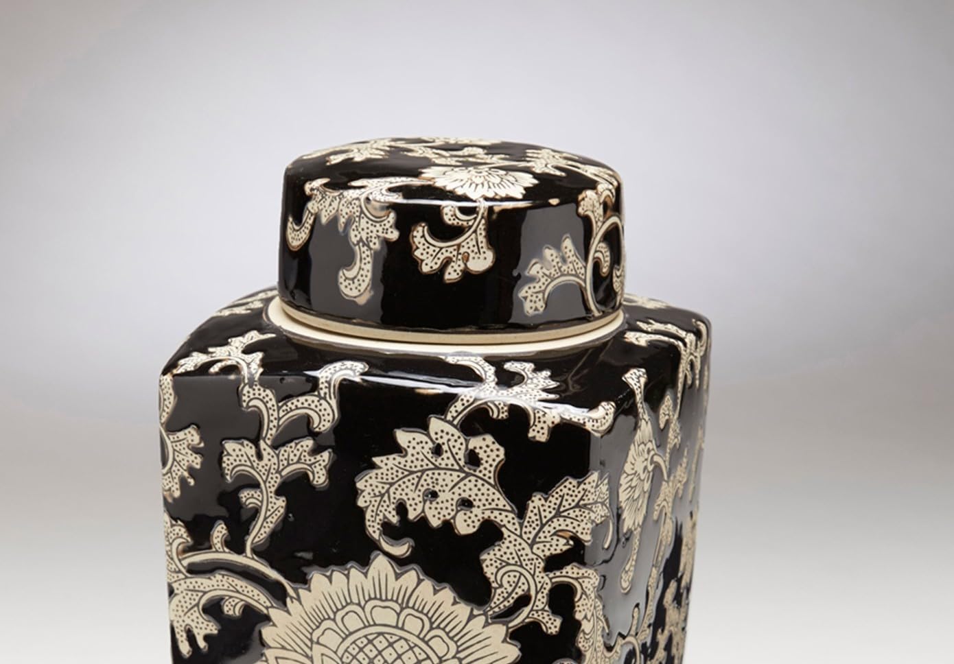 12 Inch Square Brown & Cream Ceramic Jar - Decorative Storage Container for Kitchen, Bathroom & Office Organization