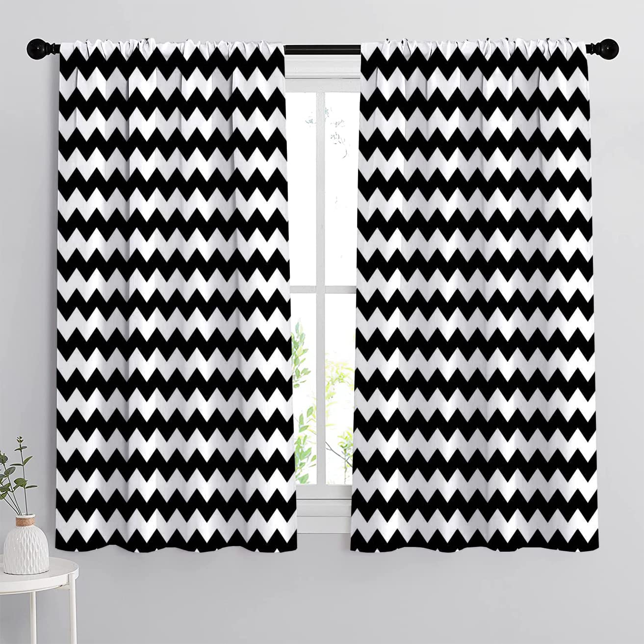 Black and White Chevron Heat Insulation Curtains - Set of 2 Panels (72