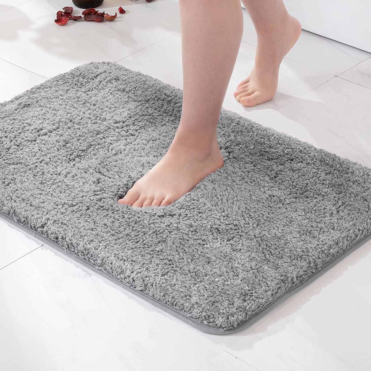 MIULEE Soft Plush Gray Small Bathroom Rugs - Non-Slip Absorbent Shaggy Bath Mat for Bathroom, Living Room & Bedroom - Washable Thick Carpet Floor Mat (16x24 inches) - Perfect for Cozy Home Decor & Bathroom Safety