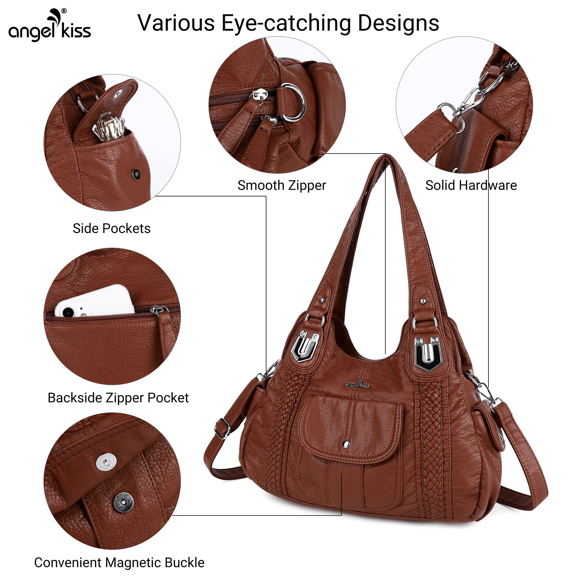 Angelkiss Women's Vegan Leather Crossbody Bag - Stylish Hobo Satchel Shoulder Purse for Work, Travel & Everyday Use