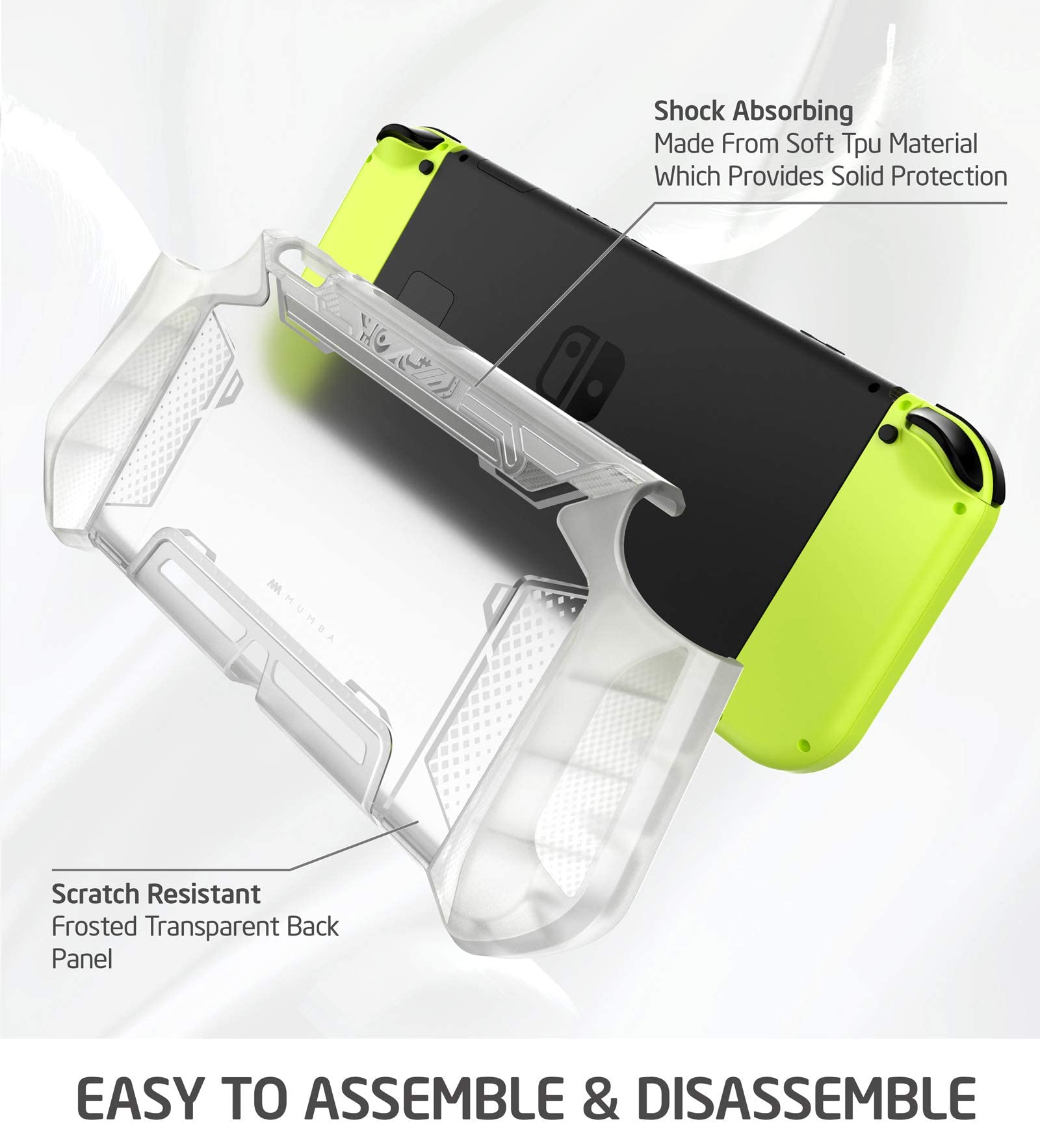 Mumba Dockable Case for Nintendo Switch - Blade Series TPU Grip Protective Cover with Ergonomic Design & Comfortable Hold (Clear) | Perfect for Gaming, Travel & Long Play Sessions